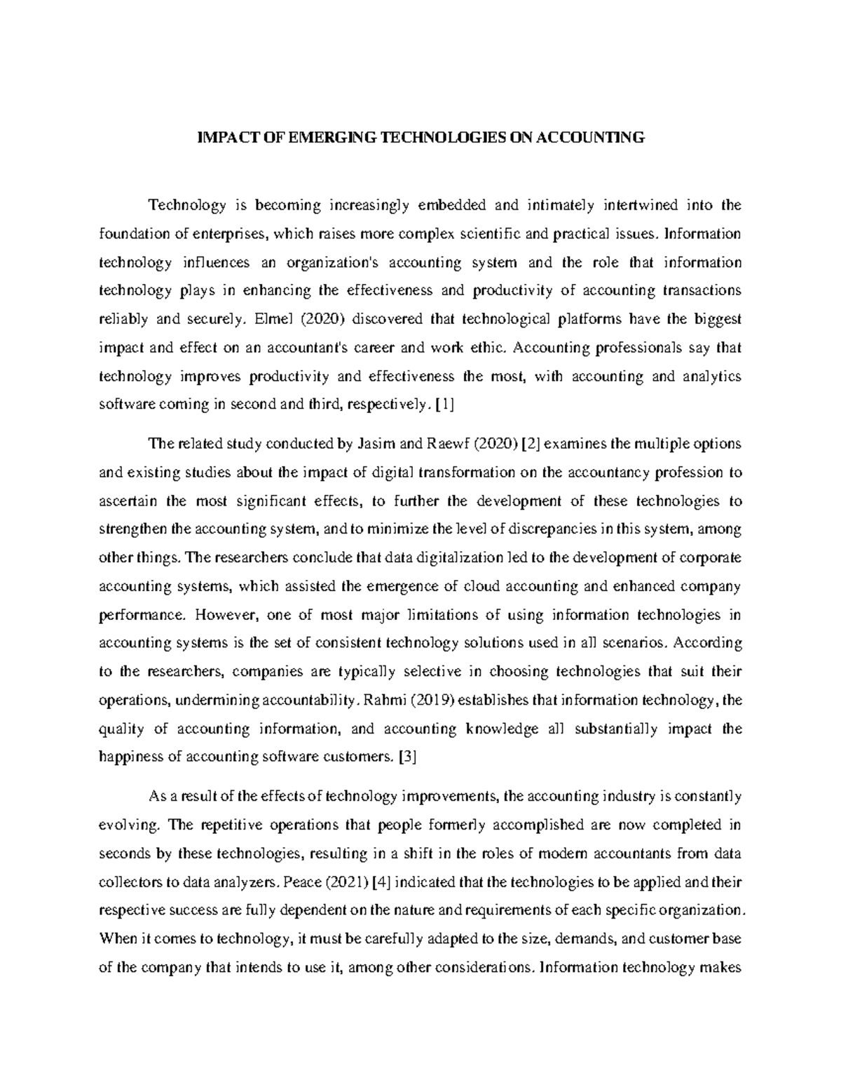MP2 - IMPACT OF EMERGING TECHNOLOGIES ON ACCOUNTING Technology is ...