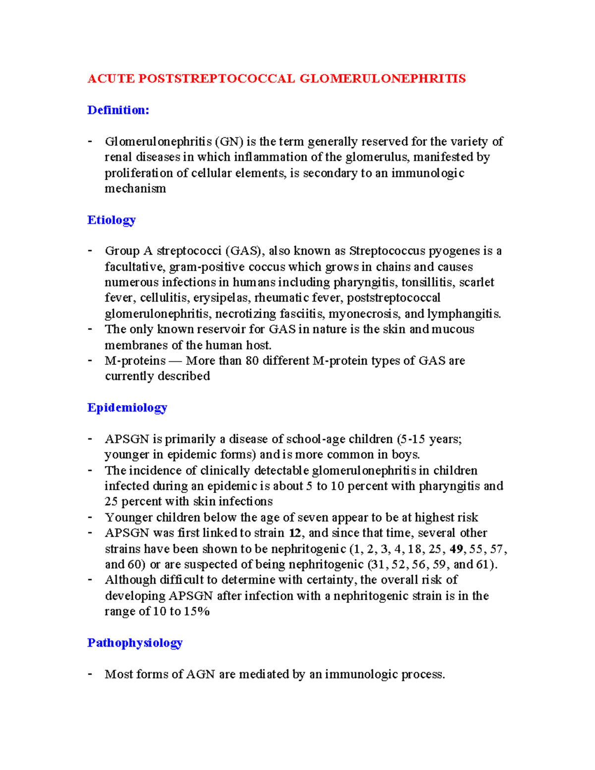 Acute Poststreptococcal Glomerulonephritis ACUTE POSTSTREPTOCOCCAL
