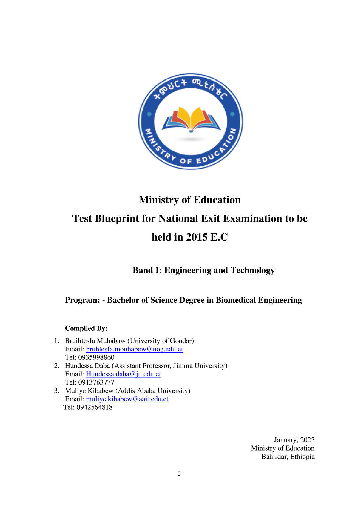 BS In Biomedical Engineering Exit Exam Test Blueprint - Ministry Of ...