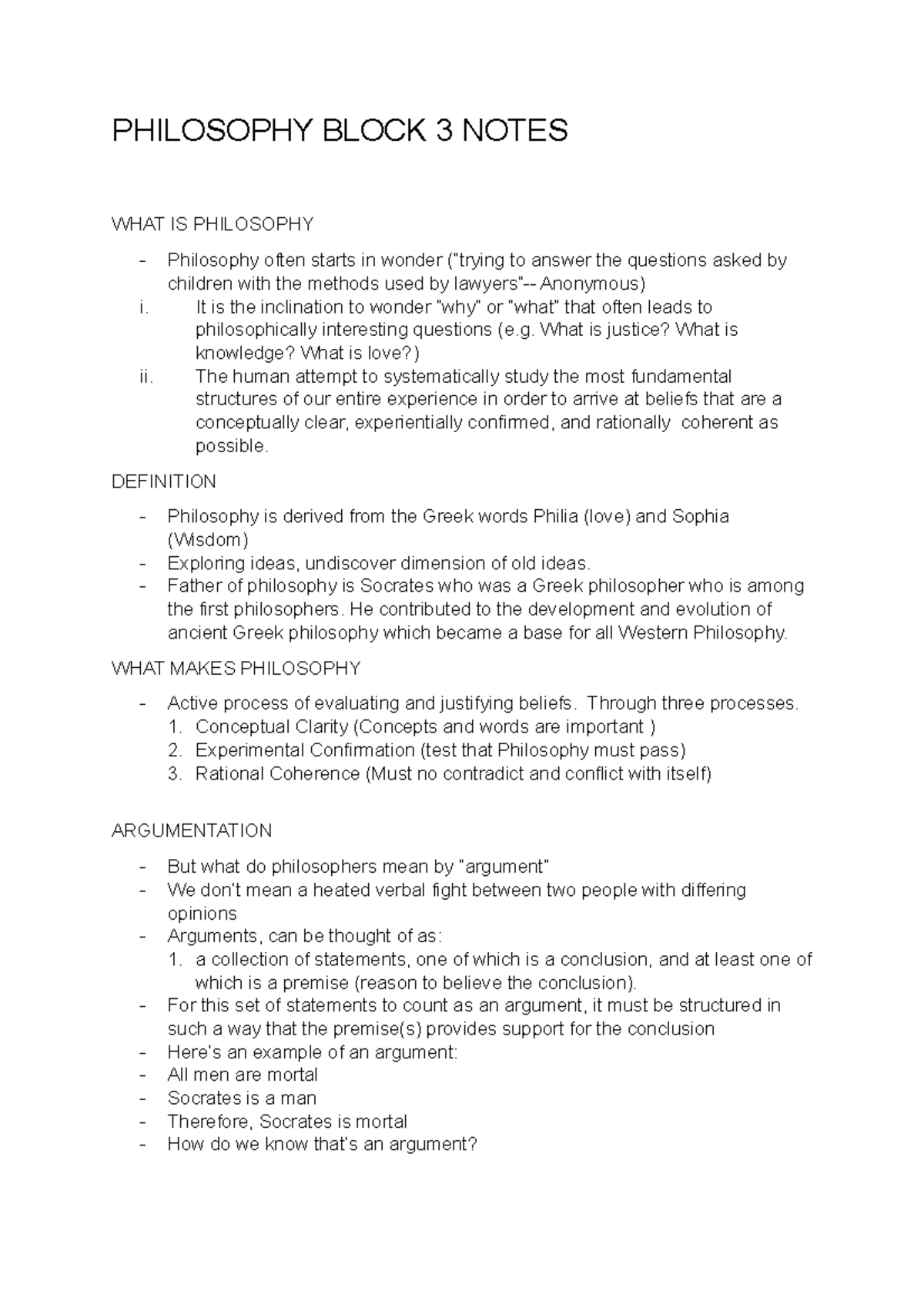 Philosophy Block 3 - summaries first year - PHILOSOPHY BLOCK 3 NOTES ...
