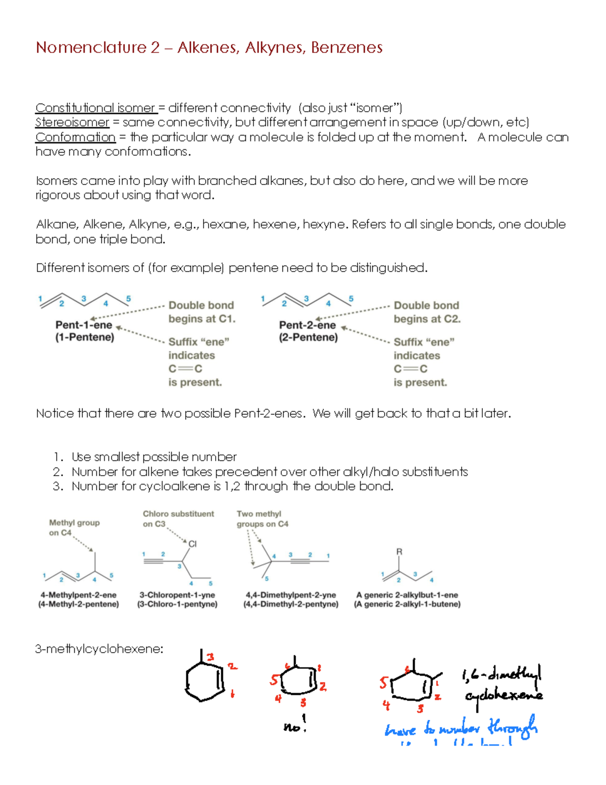 Nomenclature 2 (revised) - Nomenclature 2 – Alkenes, Alkynes, Benzenes ...