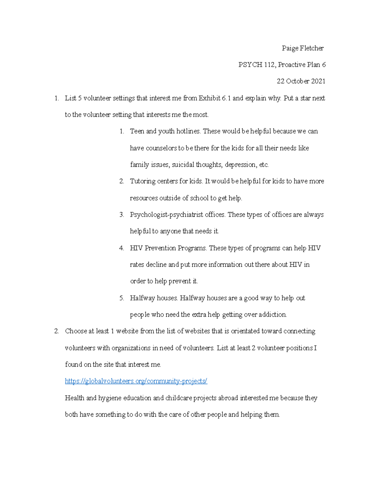 Proactive Plan 6 - An assignment that helped layout the types of ...