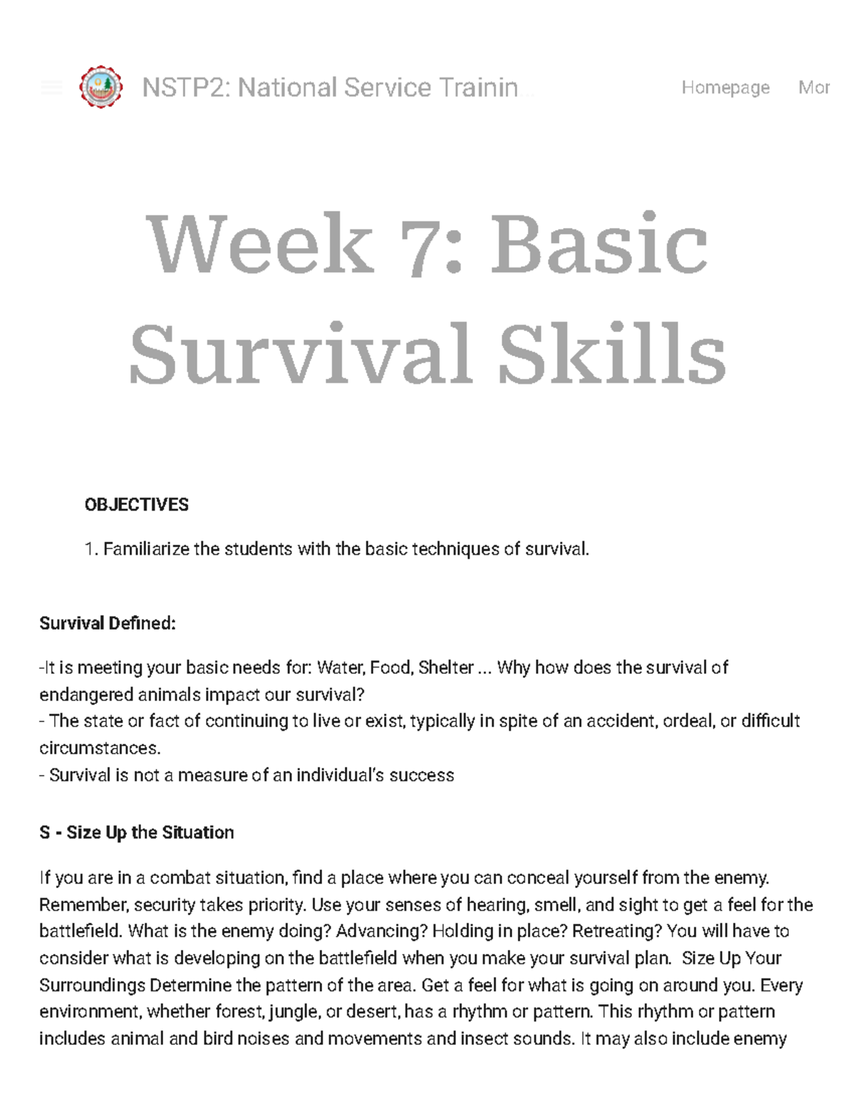 NSTP2: National Service Training Program 2 - Week… 2 - Week 7: Basic ...