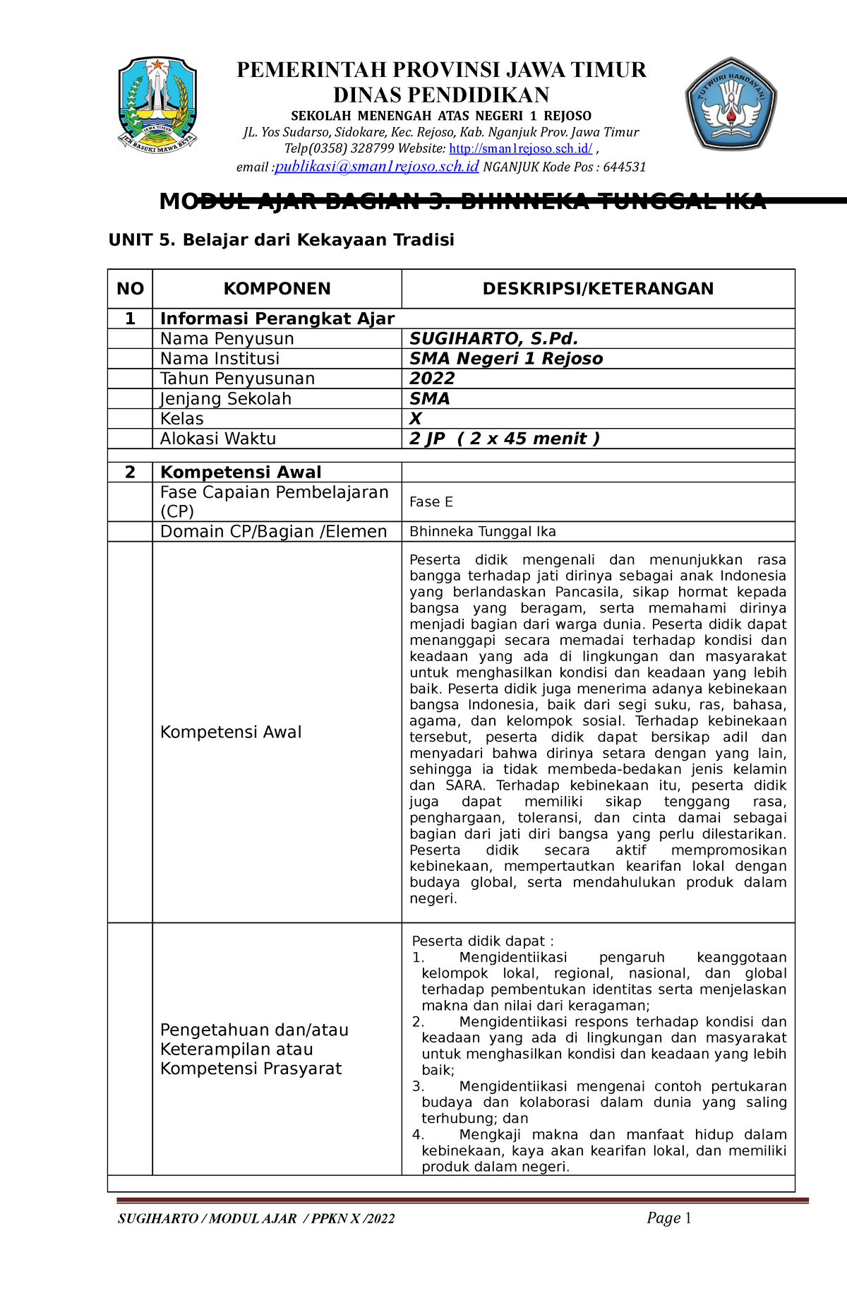 5. Modul AJAR Bagian 3 UNIT 5 ; PPKN X - MODUL AJAR BAGIAN 3. BHINNEKA ...