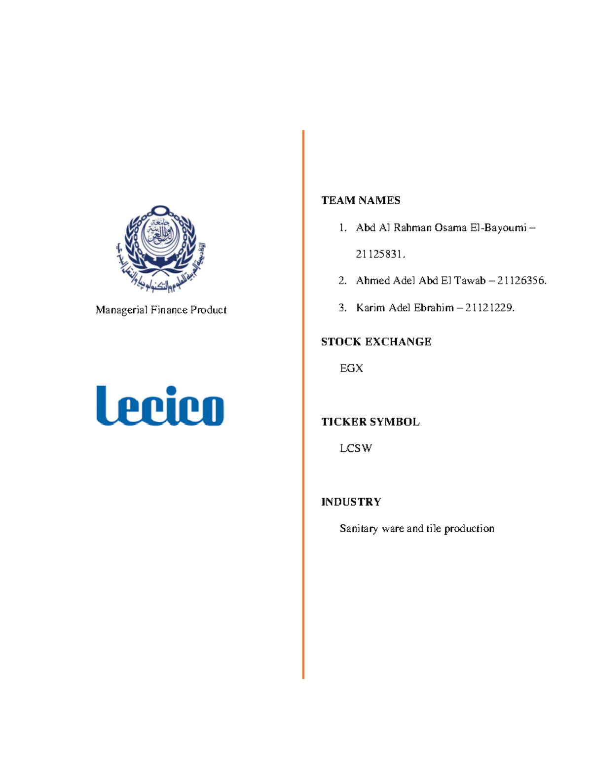 Lecico 20202021 (1) final Managerial Finance Product TEAM NAMES Abd