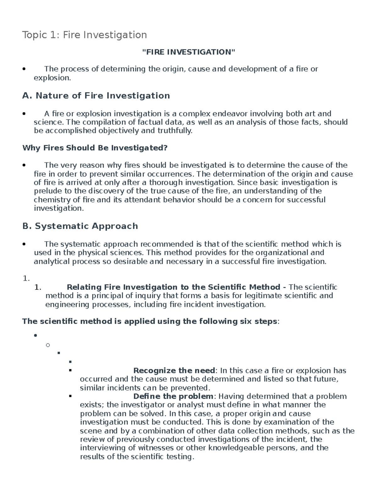 CDI5 Cdi 5 Topic 1 Fire Investigation "FIRE INVESTIGATION" The