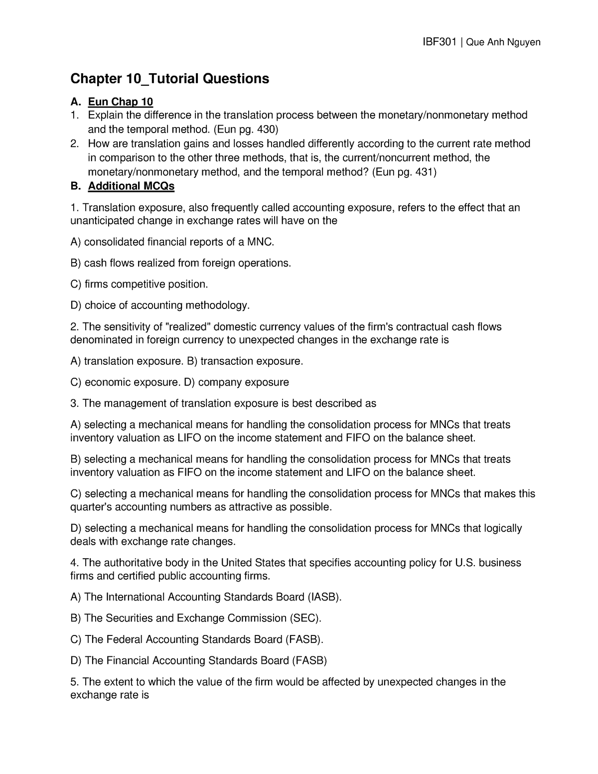 Chap10 Tutorial Questions - Chapter 10_Tutorial Questions A. Eun Chap ...