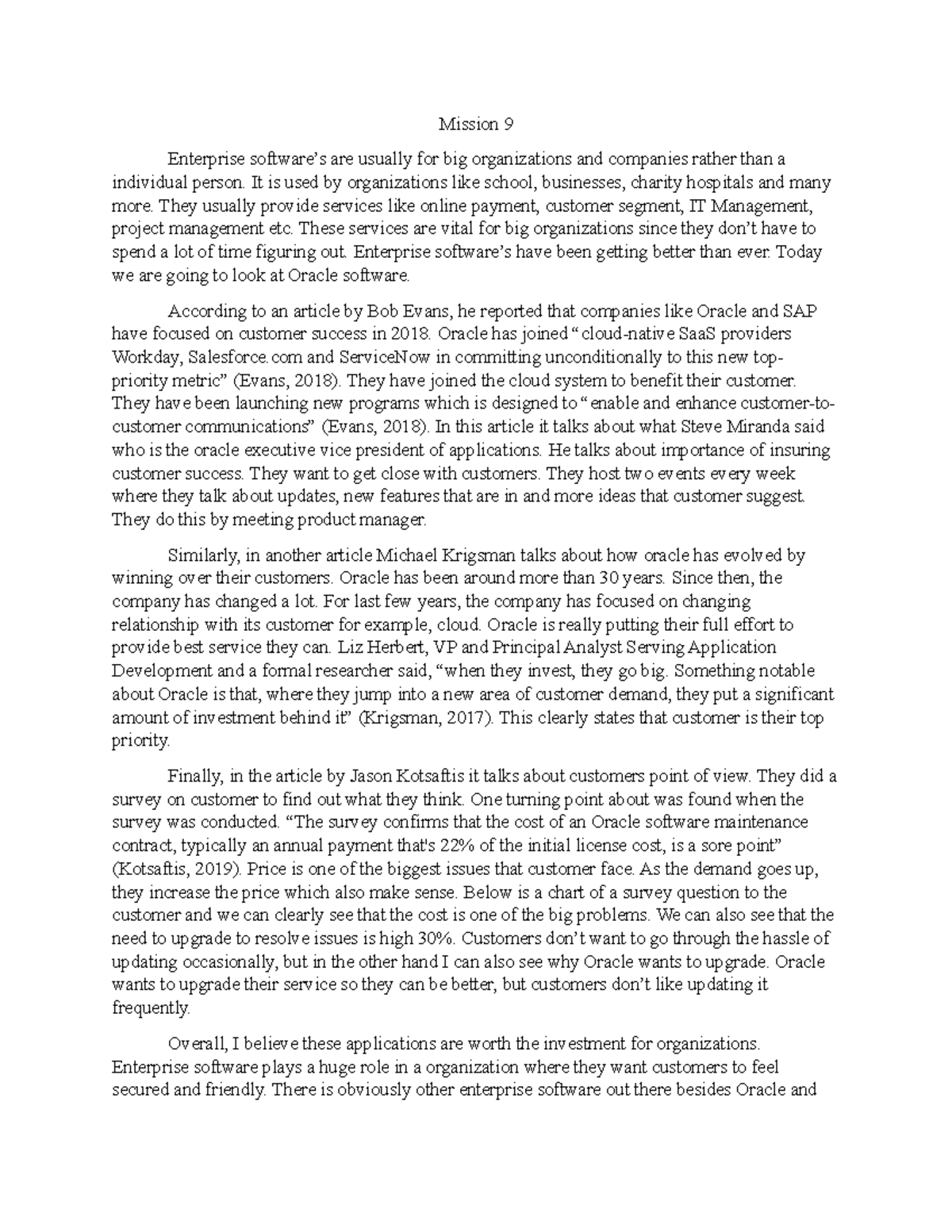Chapter 9 Assignment - Mission 9 Enterprise software’s are usually for ...