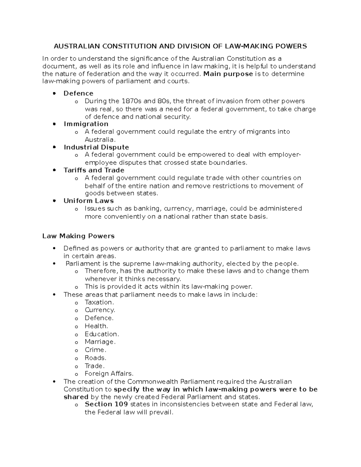 Legal UNIT 4 - AUSTRALIAN CONSTITUTION AND DIVISION OF LAW-MAKING ...