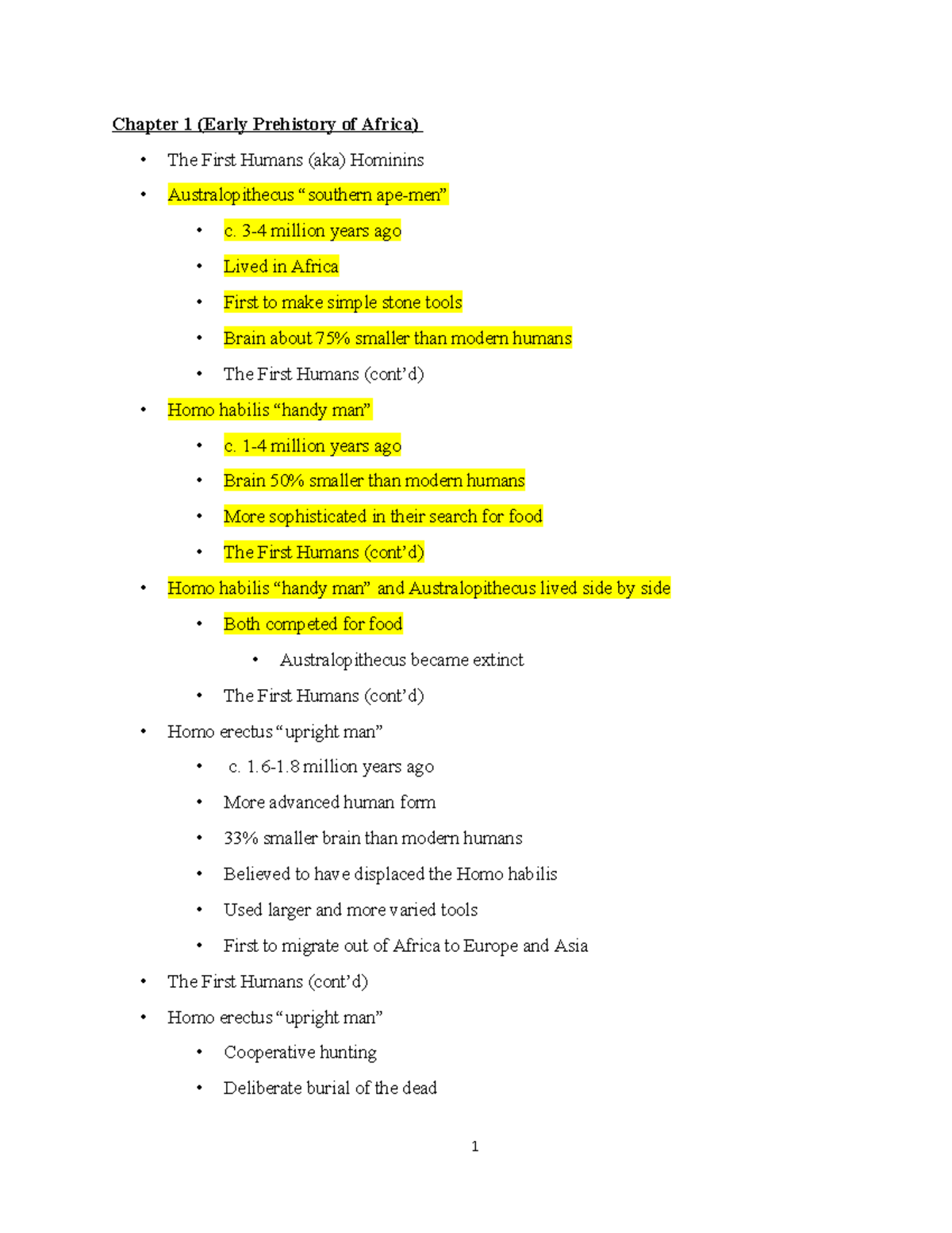 AFST236 11519 - Lecture notes 1 - Chapter 1 (Early Prehistory of Africa ...