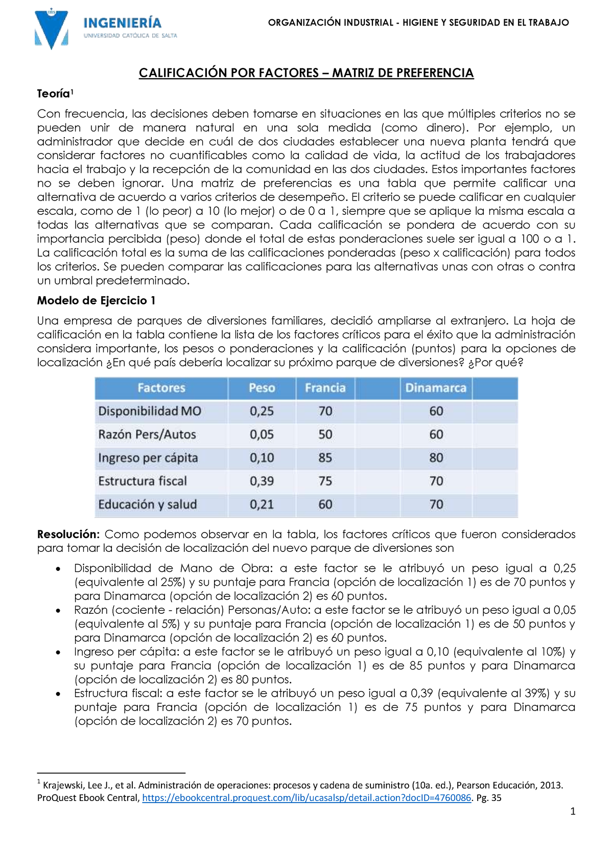 Localización Calificación Por Factores Matriz De Preferencia 1