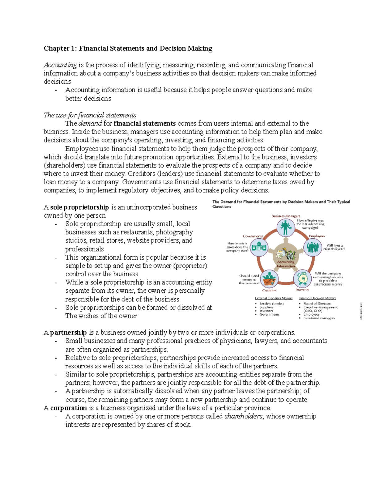 Chapter 1 - Chapter 1: Financial Statements and Decision Making ...