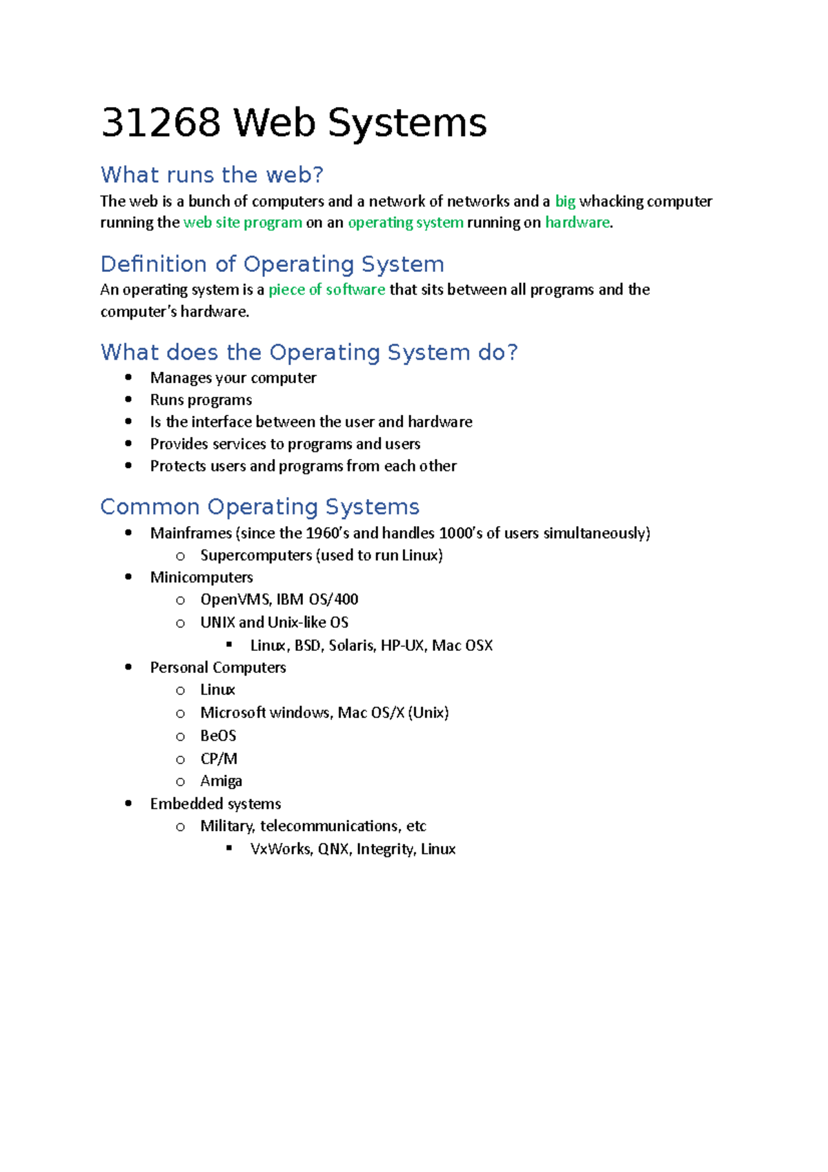 31268 Web Systems summaries - 31268 Web Systems What runs the web? The ...