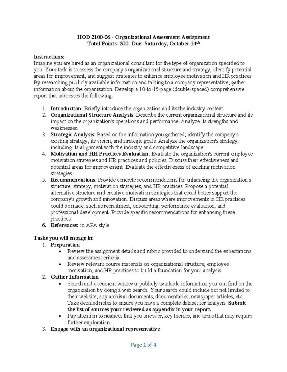 HOD 2100- Real Organization Assessment - HOD 2100- 06 - Organizational ...
