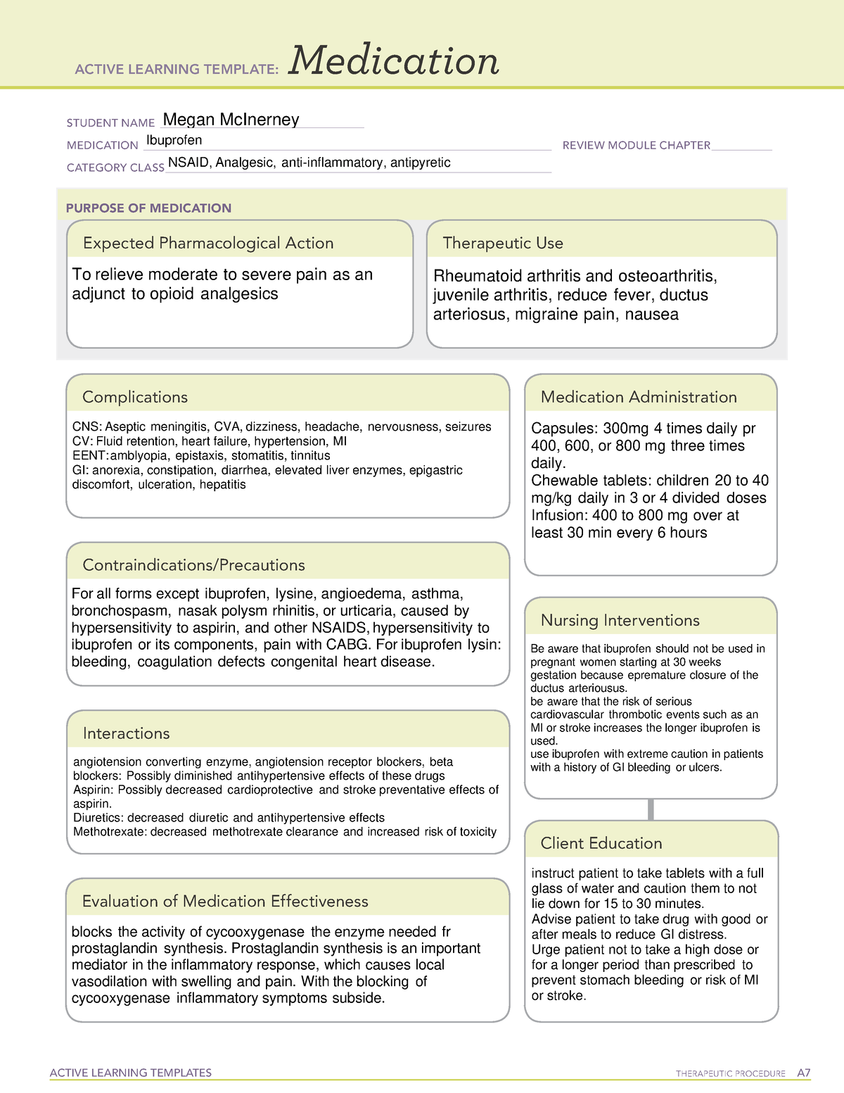 Ibuprofen medication ACTIVE LEARNING TEMPLATES THERAPEUTIC
