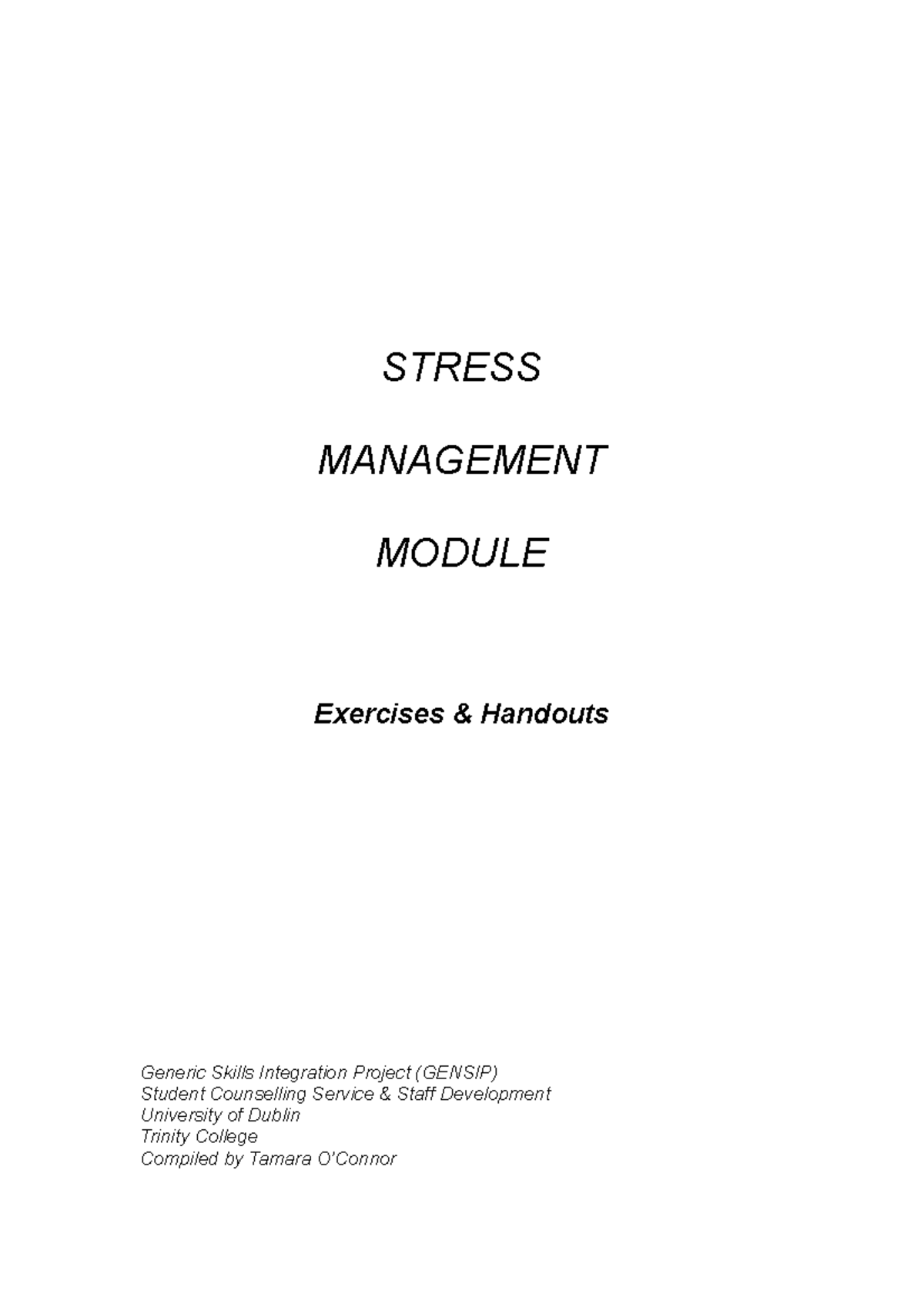 Stress Management Exercises - STRESS MANAGEMENT MODULE Exercises ...