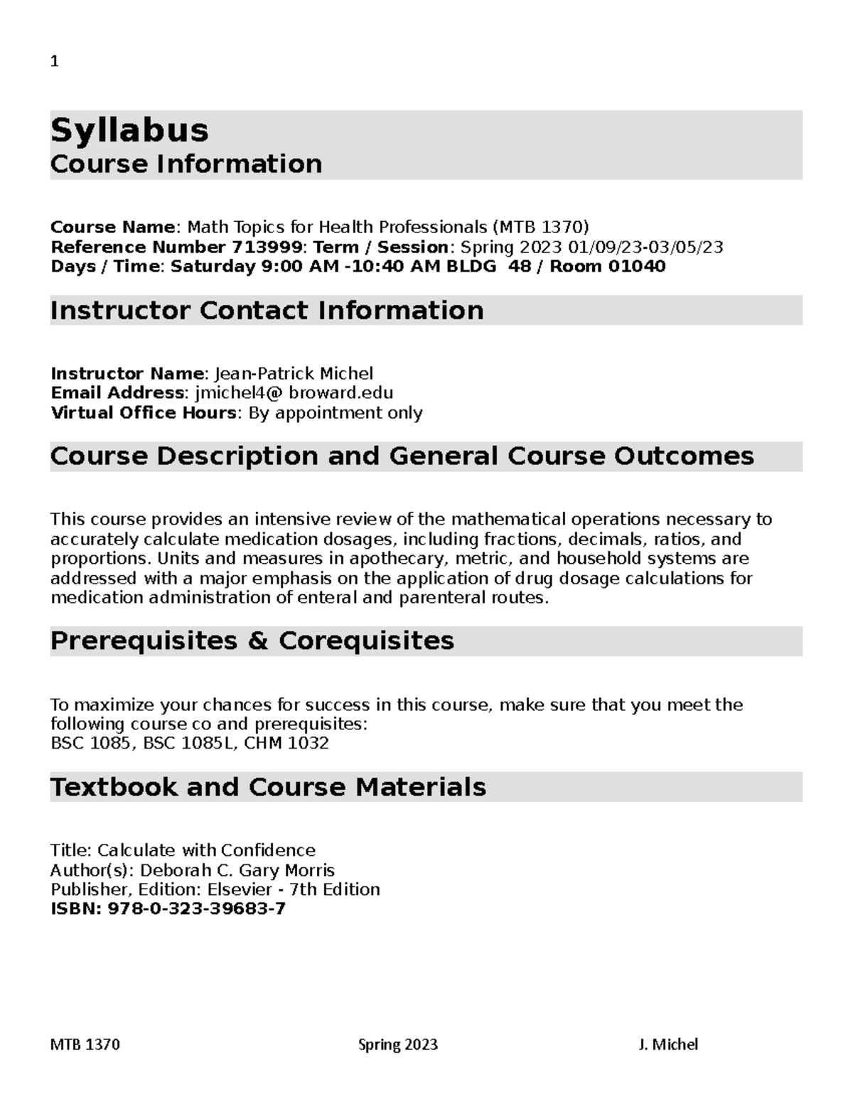 Nursing Math MTB1370 Spring syllabus - Syllabus Course Information ...