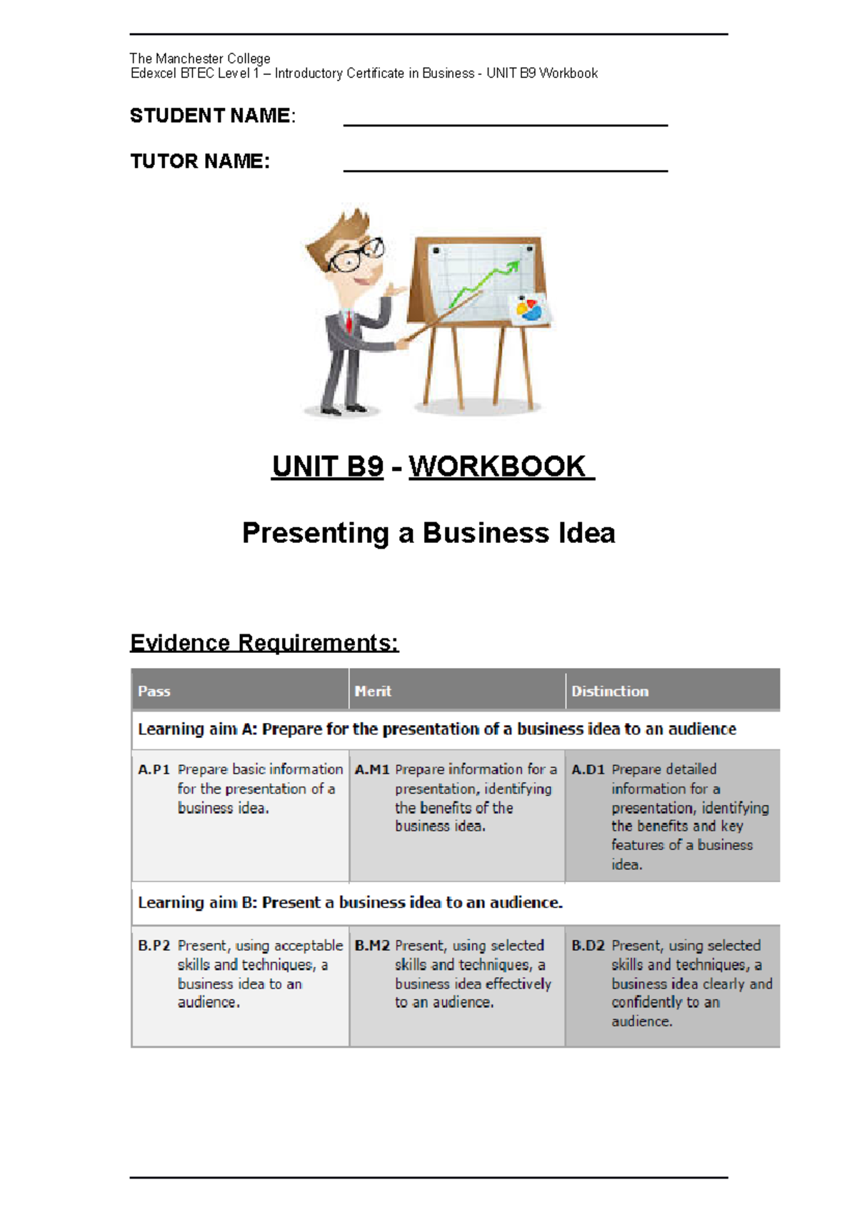 SEF Workbook - Unit B9 Presenting A Business Idea - Edexcel BTEC Level ...