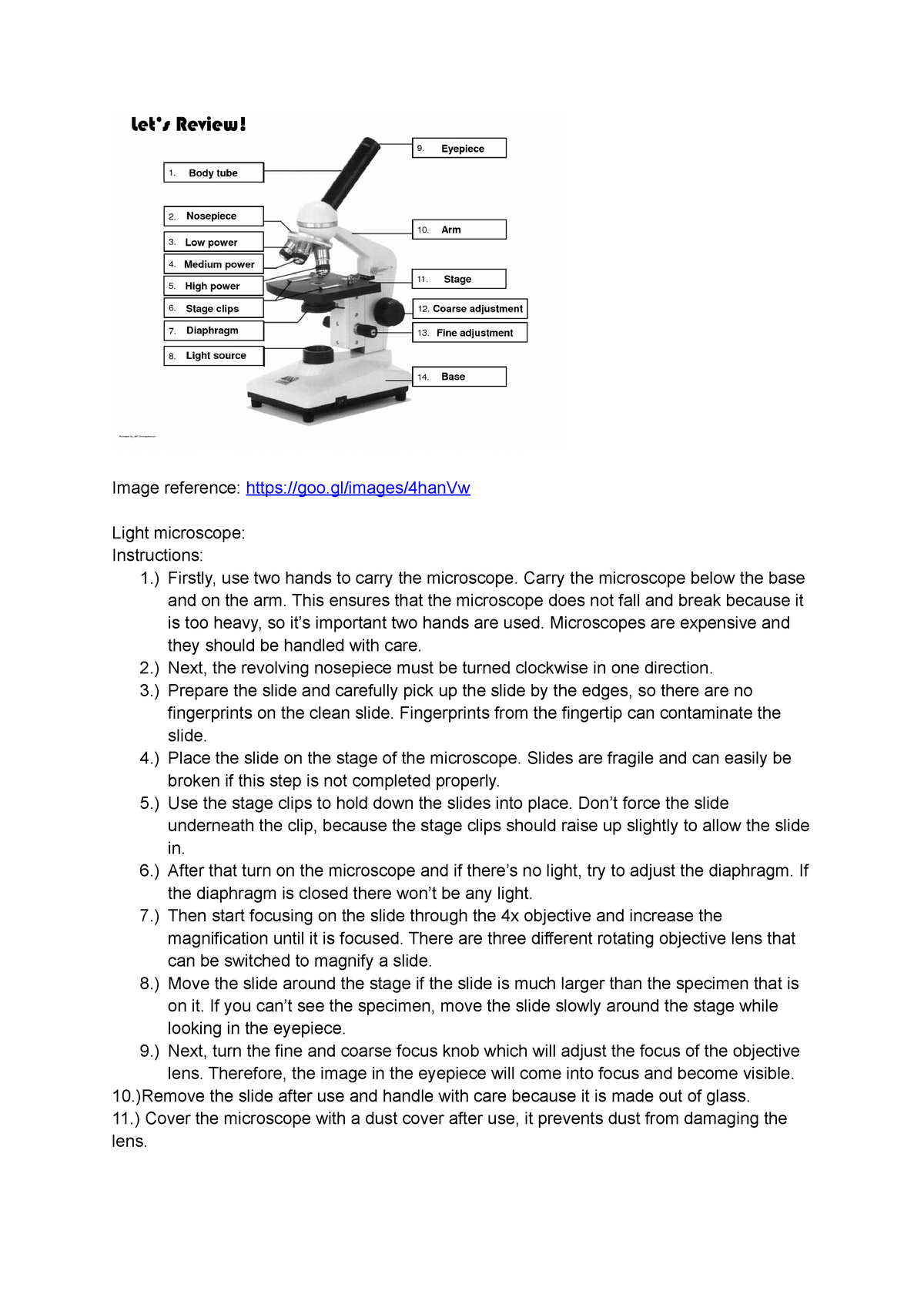 Microscope Summary Microbiology & Molecular Biology Image reference