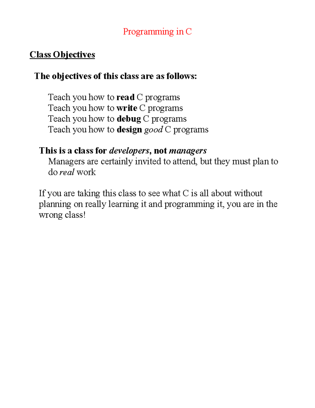 Ch01 Programming in C - informatique - Programming in C Class ...