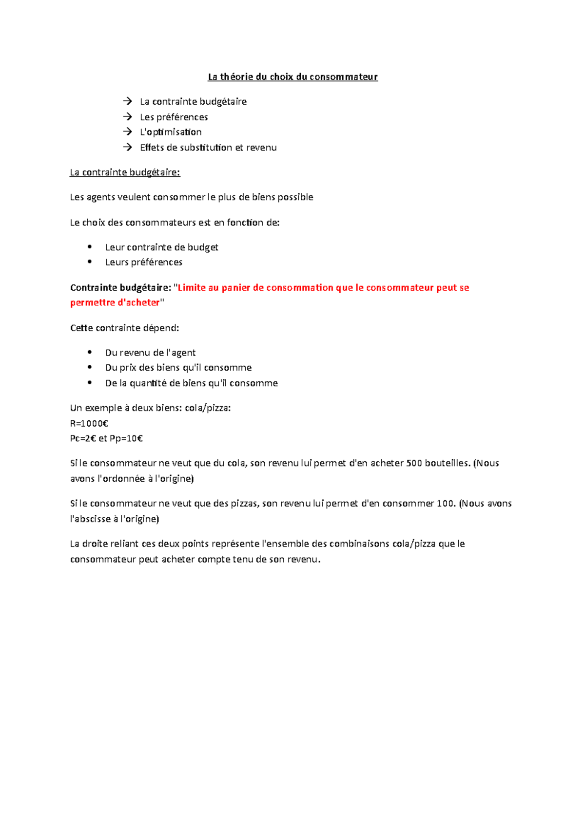 08 La théorie du choix du consommateur Microéconomie La théorie du
