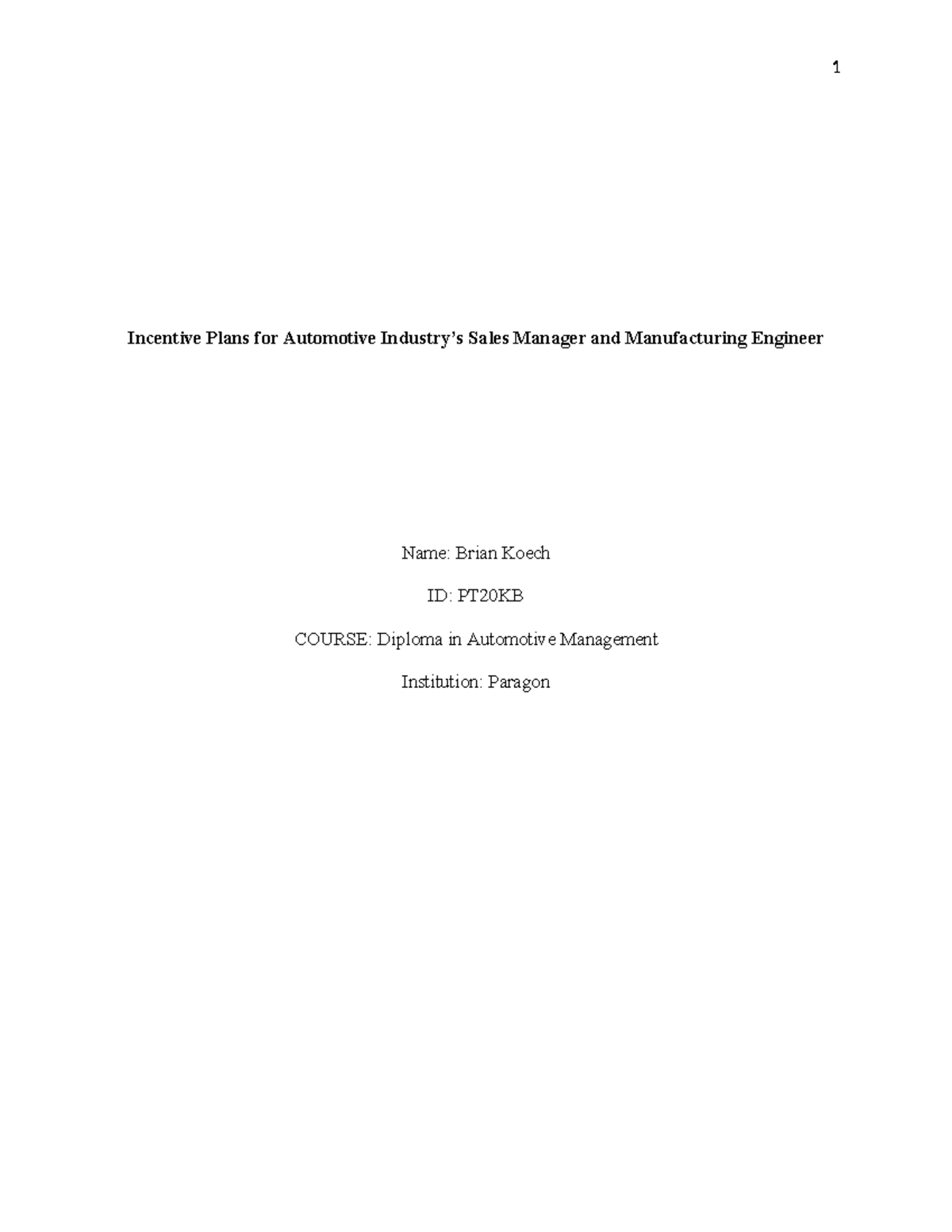 Incentive Plans for Automotive Industry - Organizational success in the ...