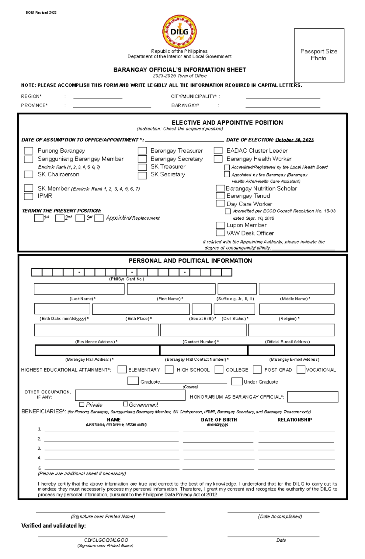 BOIS-2023-form - anything - BOIS Revised 2023 Republic of the ...