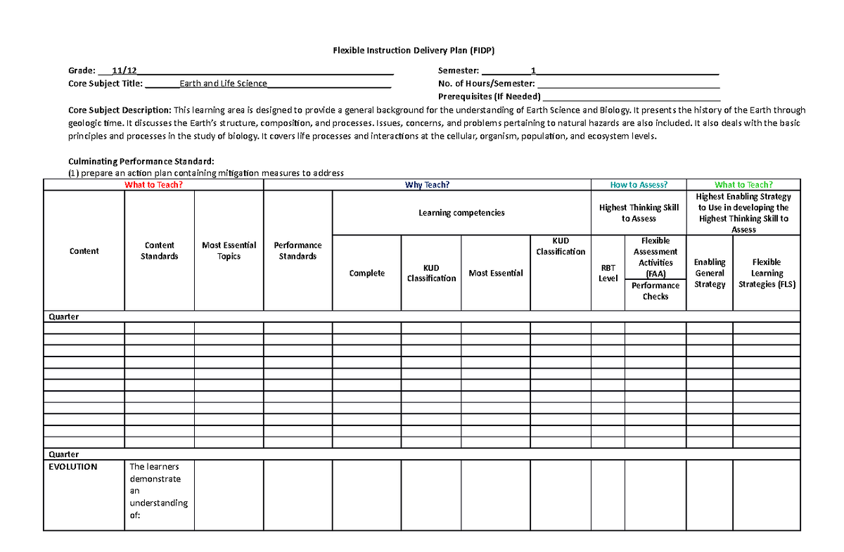 Template ForSHS - Flexible Instruction Delivery Plan (FIDP) Grade ...