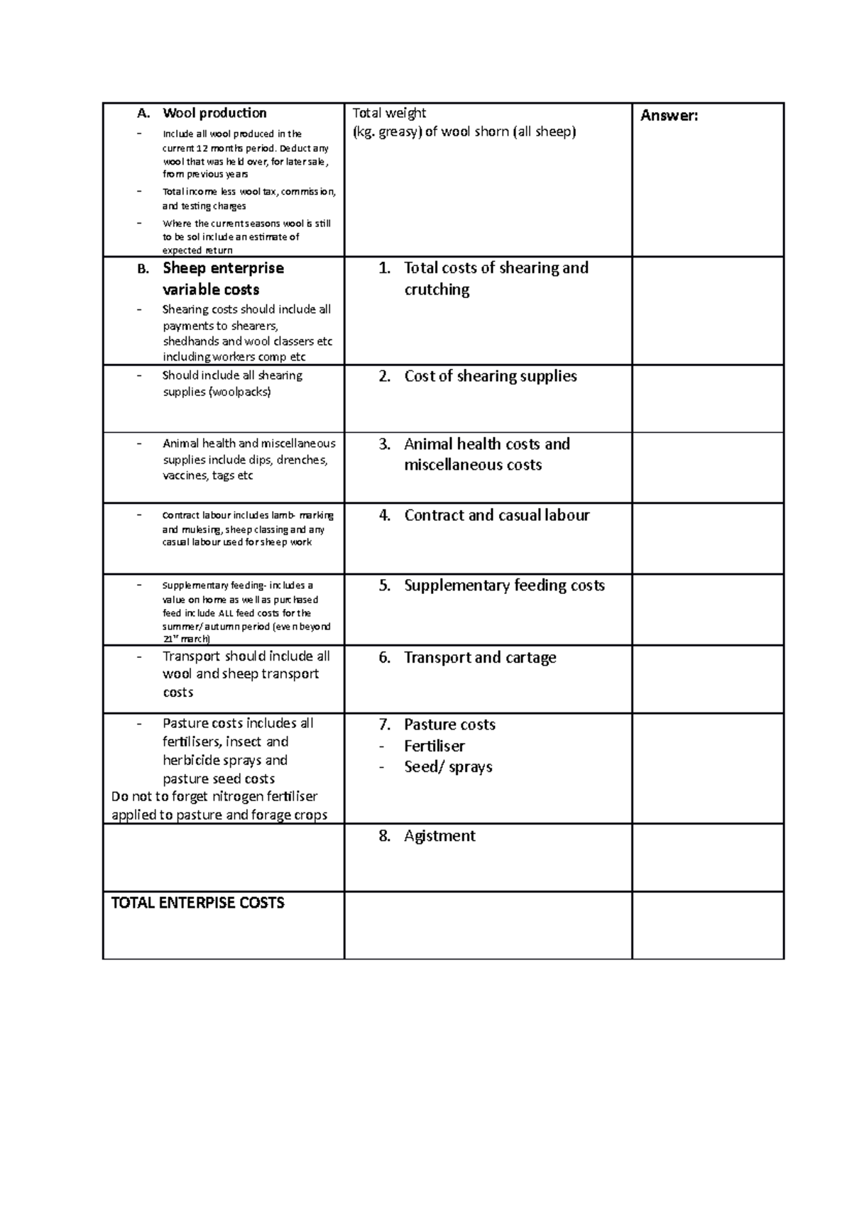 Wool production - an assignment - A. Wool production - Include all wool ...