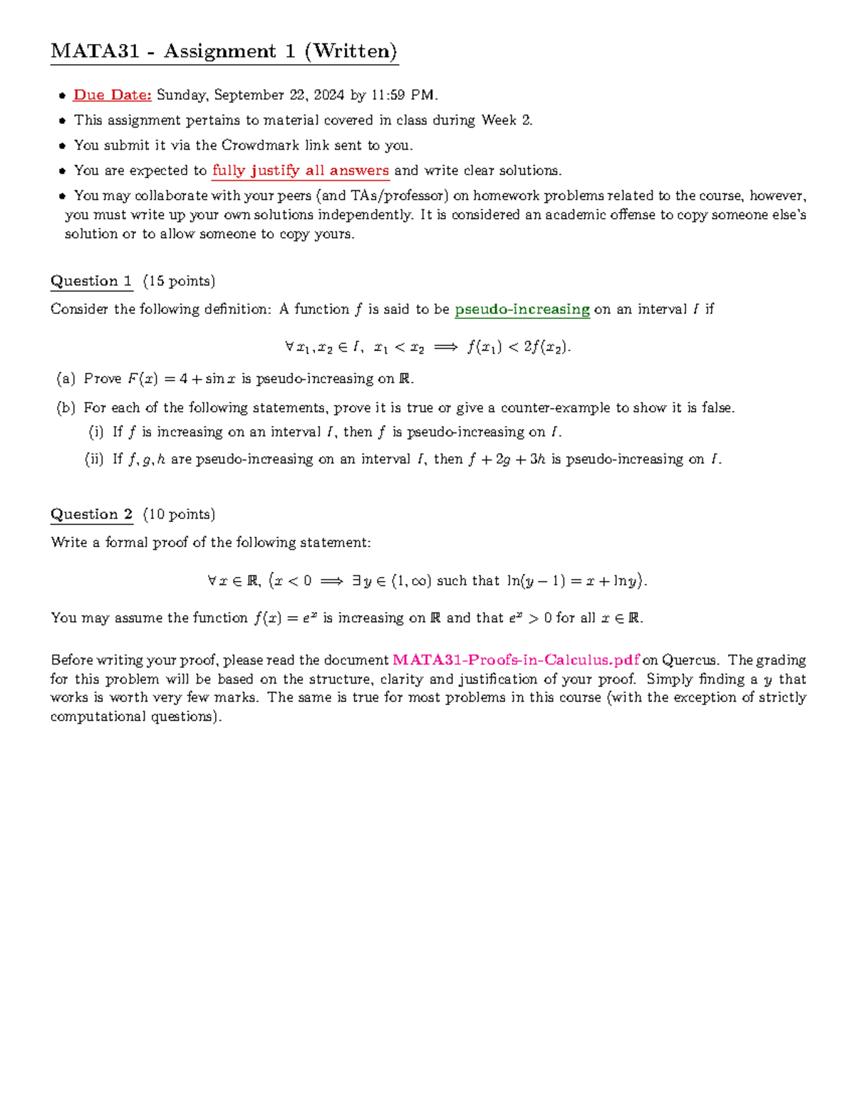 MATA31-Assignment-1 - AAAAAAAA - MATA31 - Assignment 1 (Written) Due ...