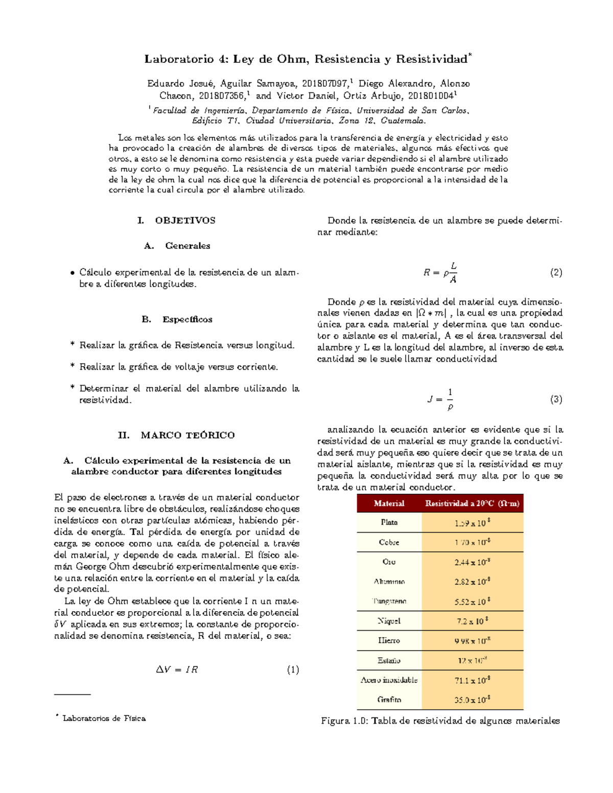 Reporte 4 F SICA 2 - Laboratorio 4: Ley De Ohm, Resistencia Y ...