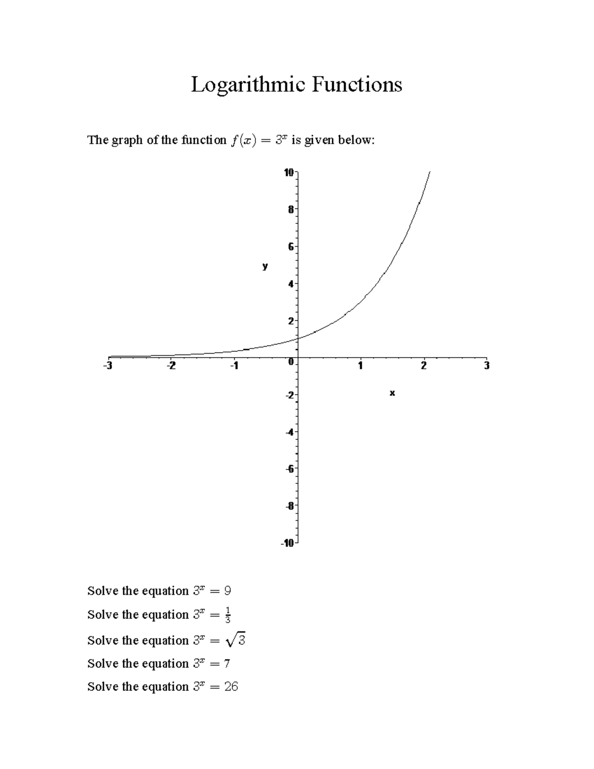Logarithmic functions - MATH 1050 - 0 ÐBÑ œ œ œ œ È œ œ , , ,B œ ...