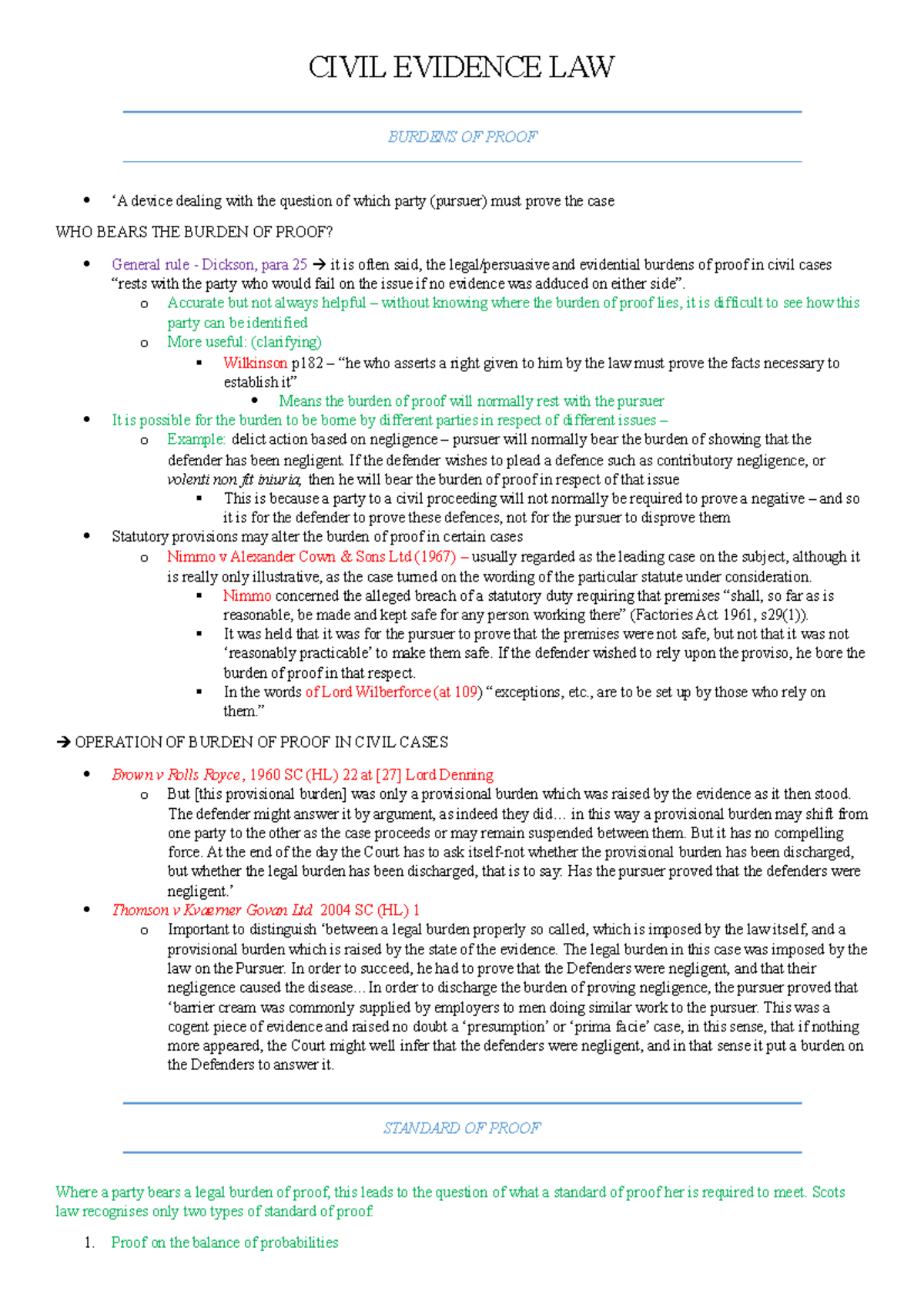 Civil Evidence Notes - CIVIL EVIDENCE LAW BURDENS OF PROOF ‘A device ...