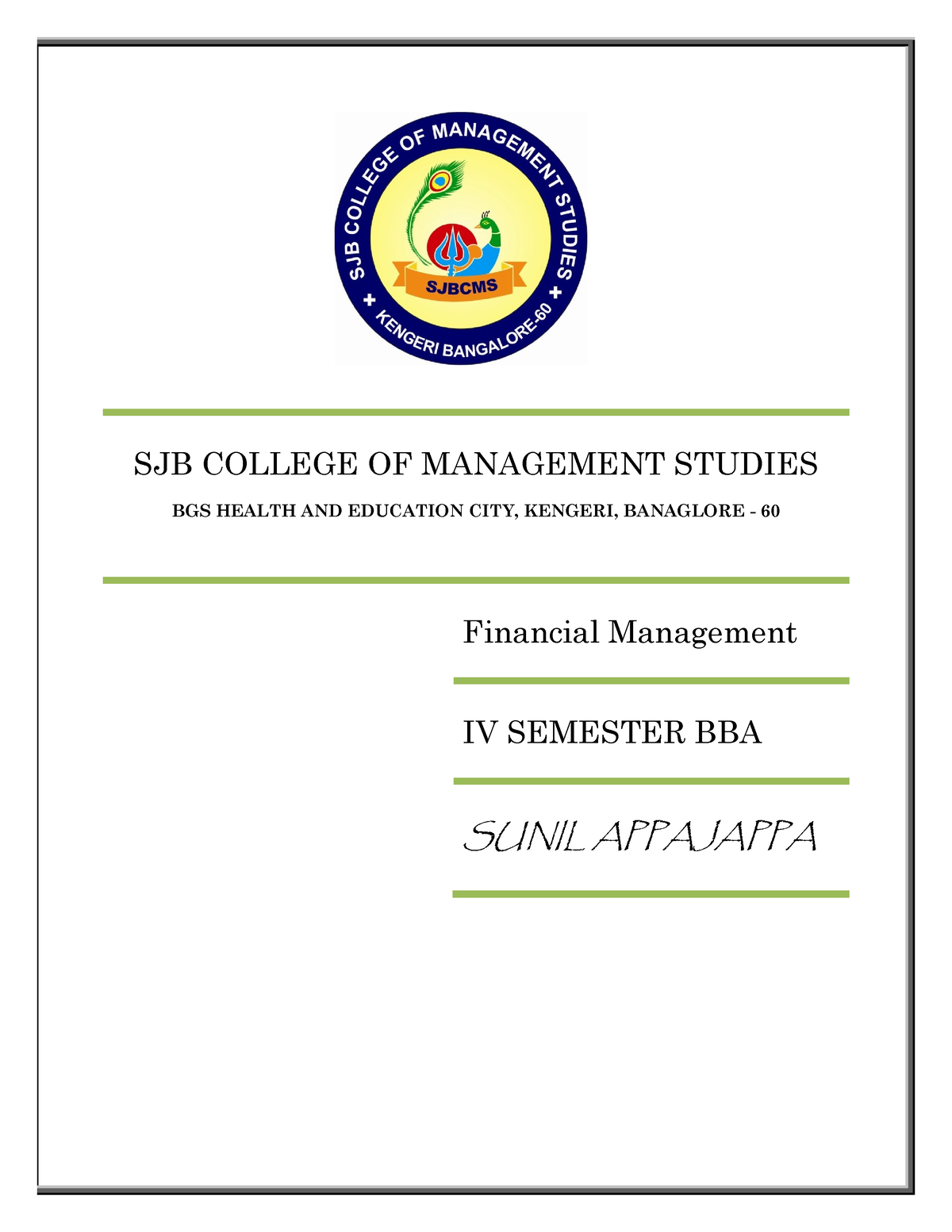 Financial Management BBA - Bba llb - KSLU - Studocu