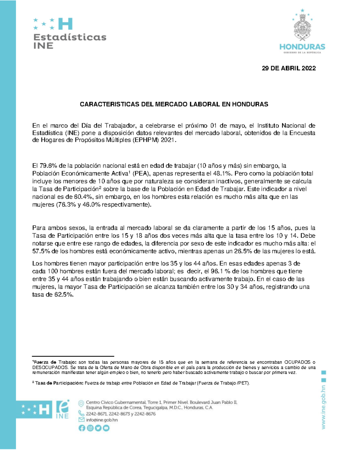 Caracteristicas Del Mercado Laboral En Honduras De Abril