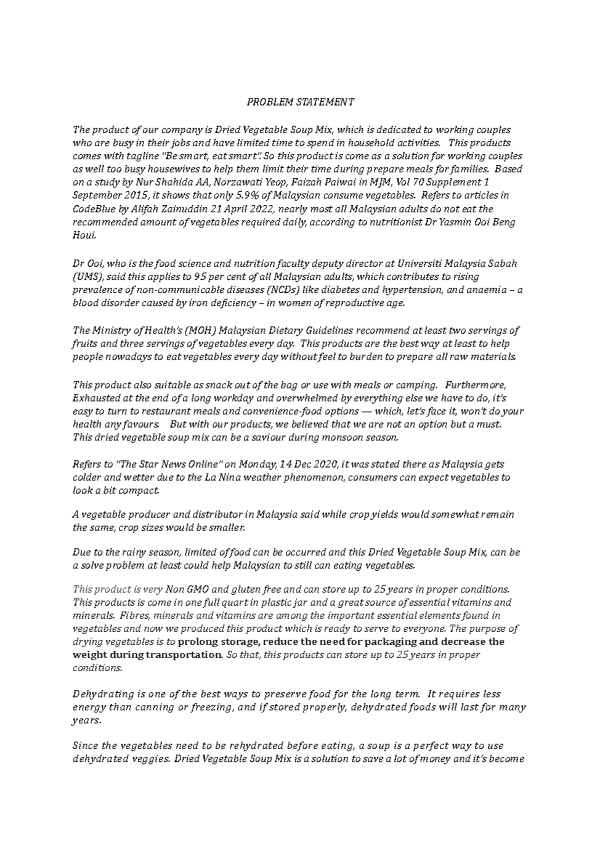 Problem Statement Nutritions - PROBLEM STATEMENT The product of our ...