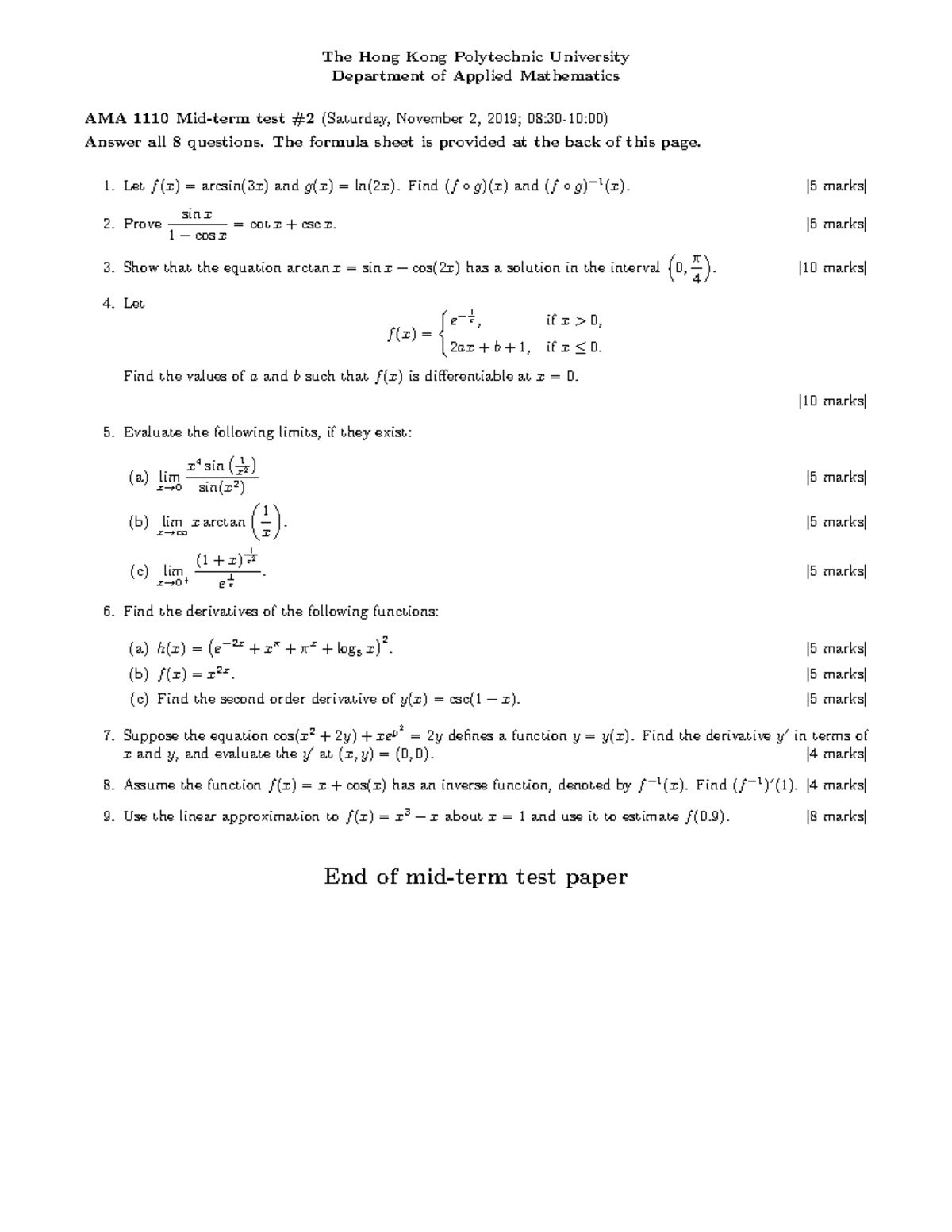 AMA1110 Test2 19201 v2 - This subject aims to introduce students to the ...