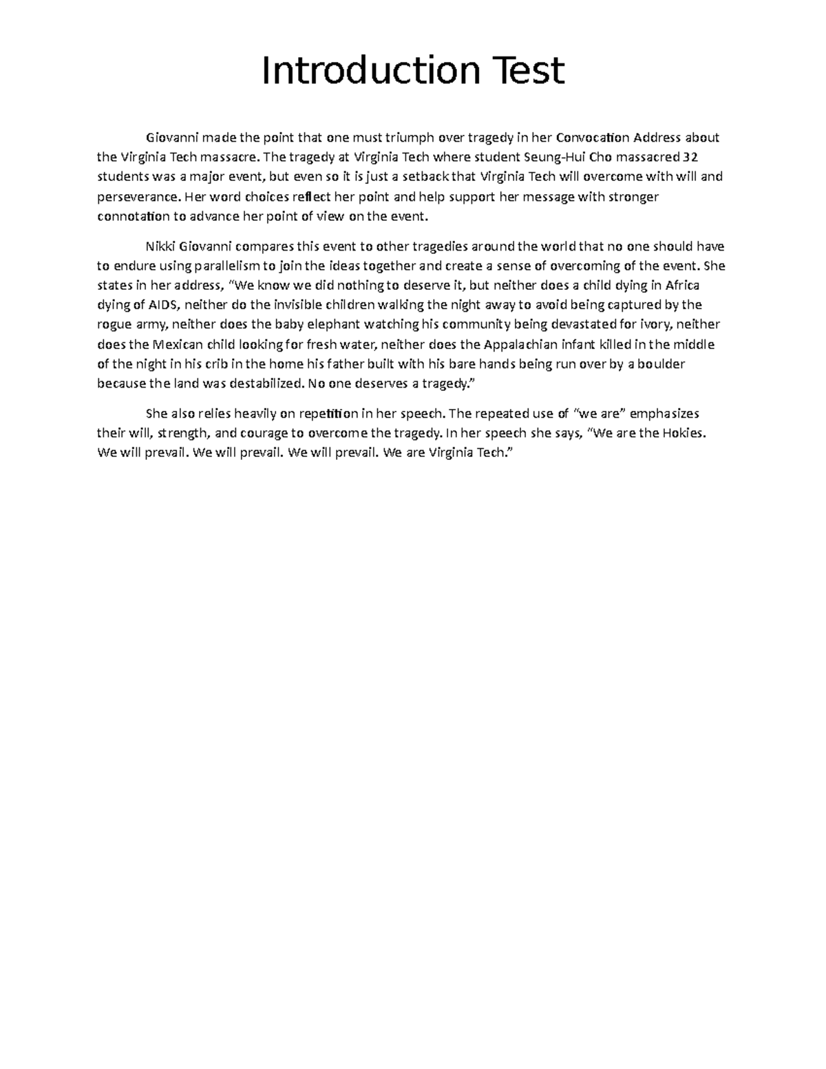 Introduction Test - Introduction Test Giovanni made the point that one ...