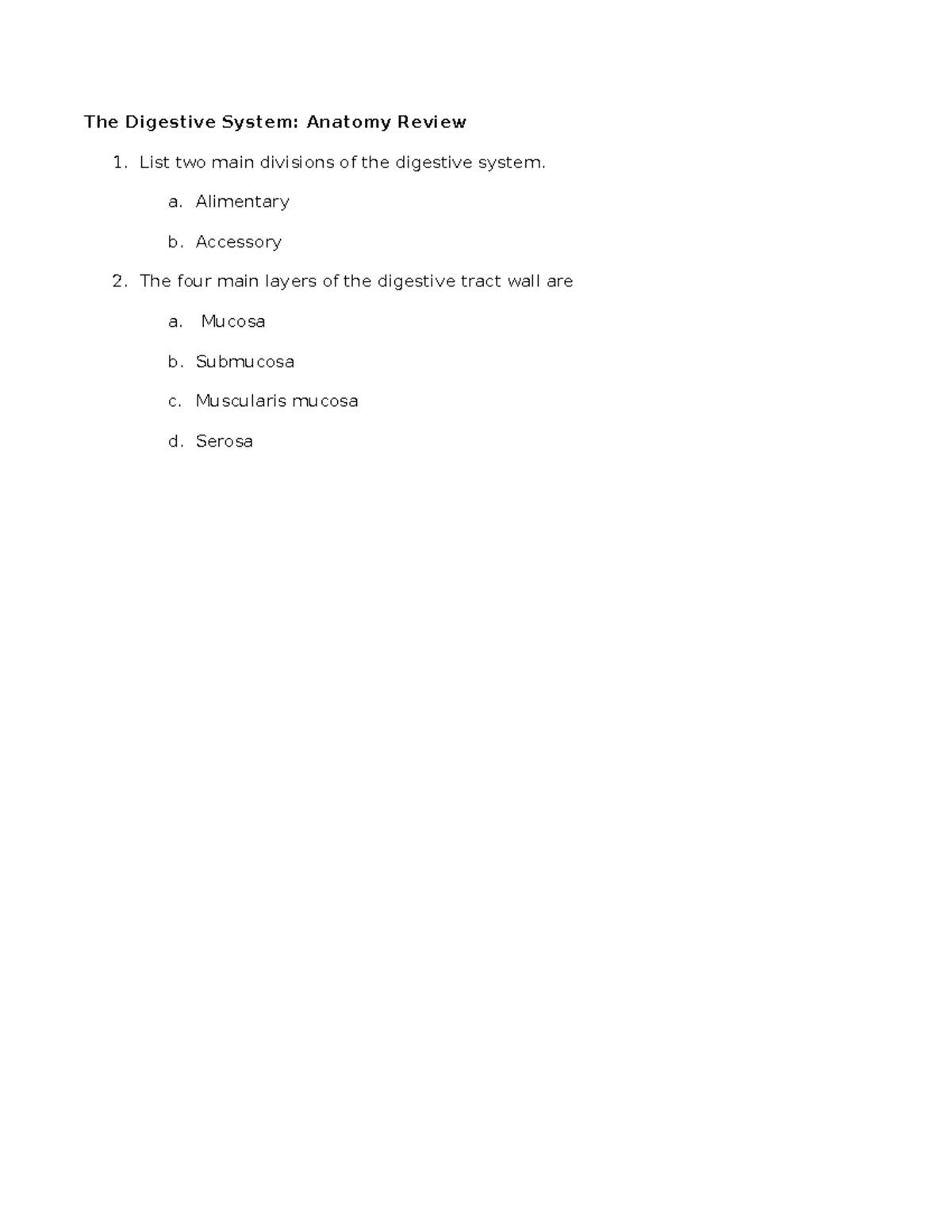 Digestive Organs Worksheet The Digestive System Anatomy Review