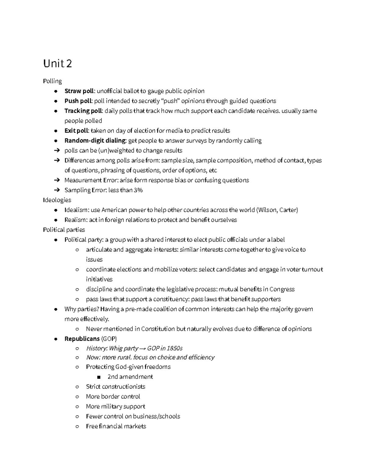 US Gov Notes Unit 2 (1 of 2) Unit 2 Polling Straw poll unofficial