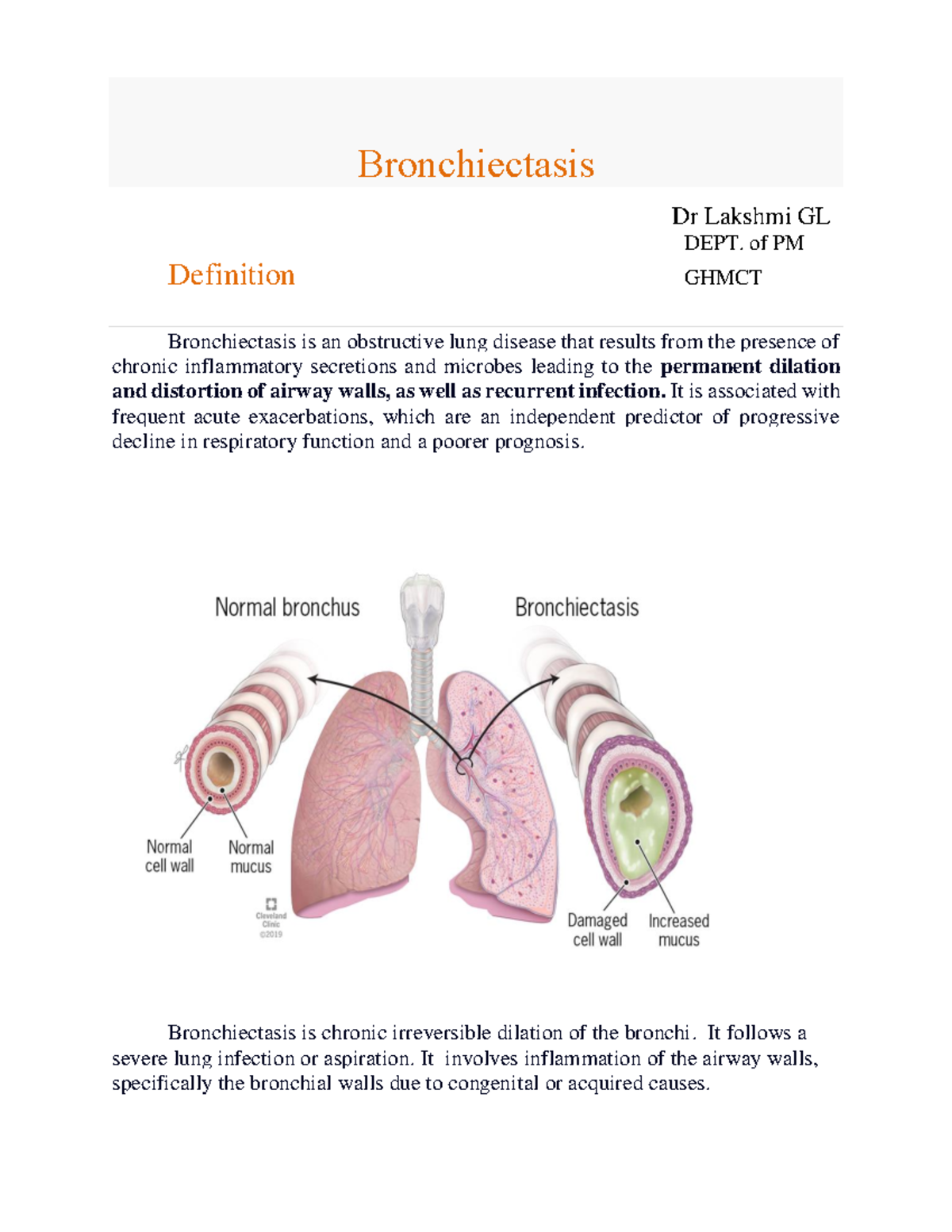 Bronchiectasis respiratory disease - Bronchiectasis Dr Lakshmi GL DEPT ...