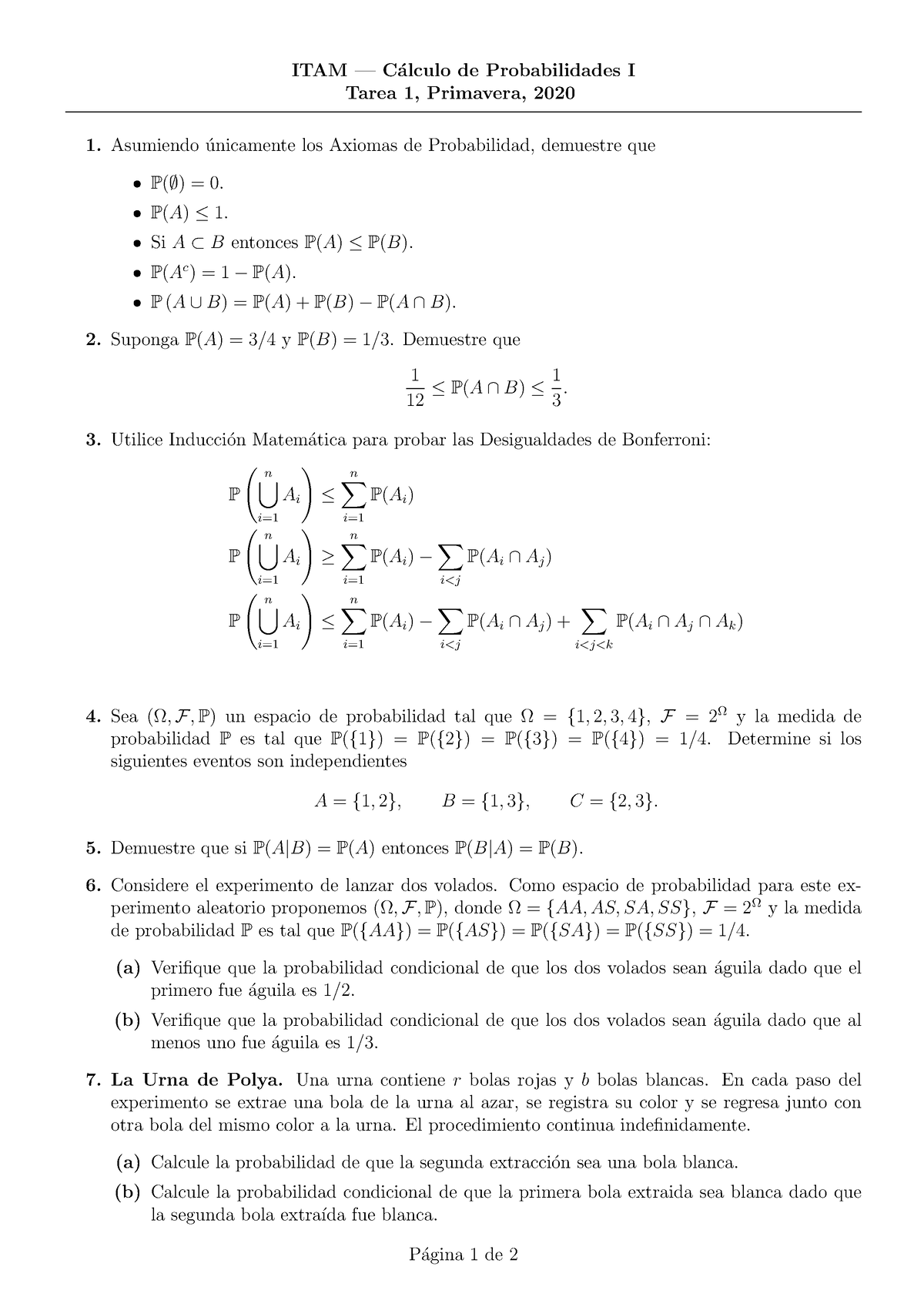 CPI Tarea 1 - Guias De Ejercicios Calculo De Probabilidades - ITAM — C ...