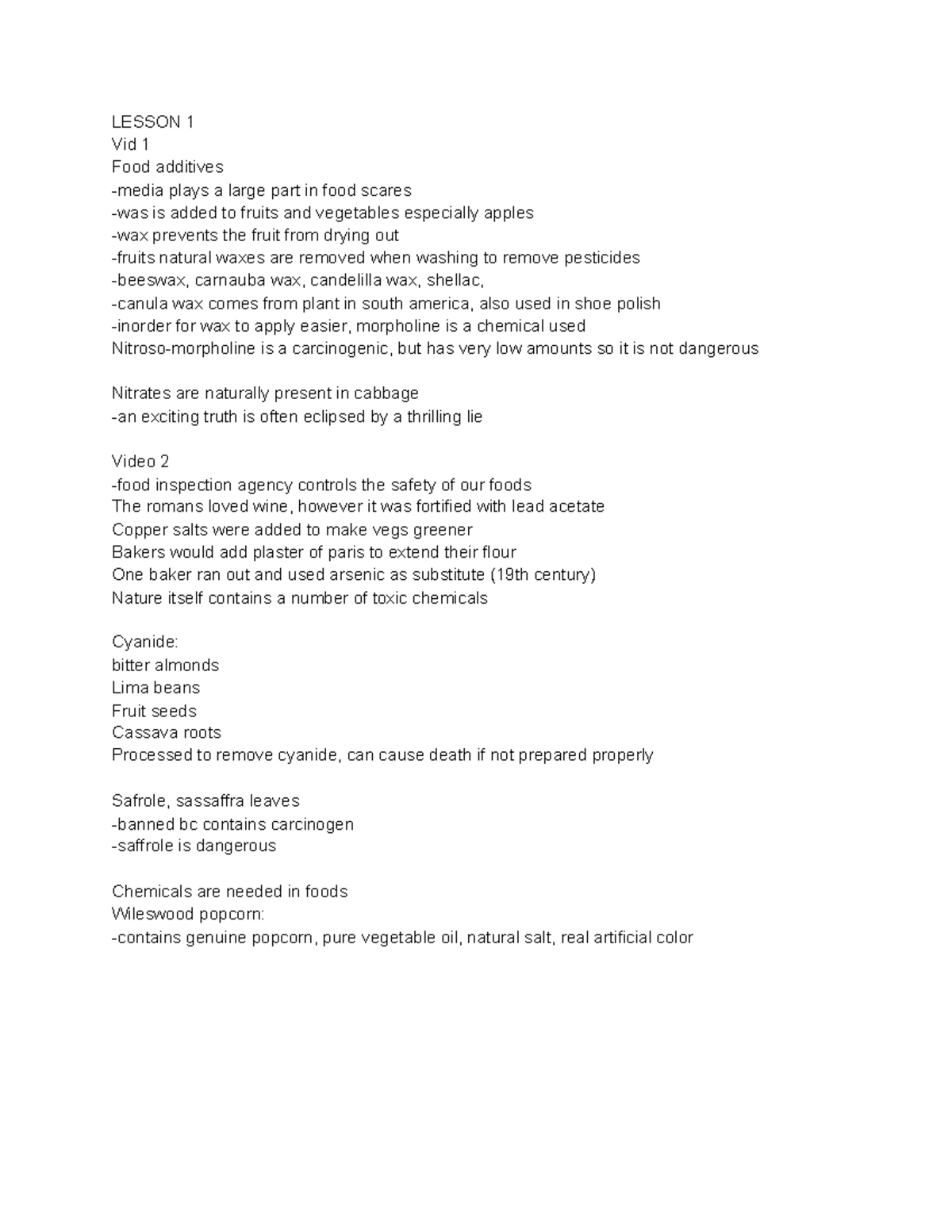 Chem 181 sections 5-7 - Lecture notes 5,6,7 - LESSON 1 Vid 1 Food ...