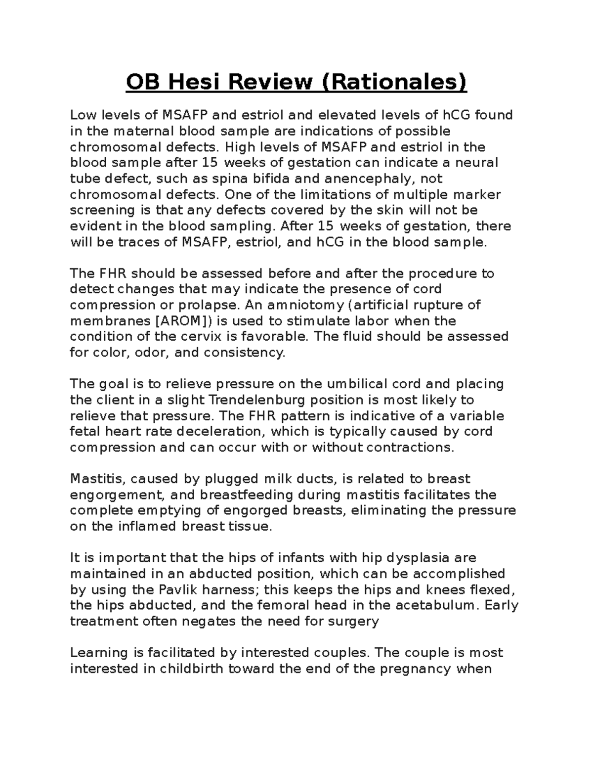 OB Hesi Review - High levels of MSAFP and estriol in the blood sample ...
