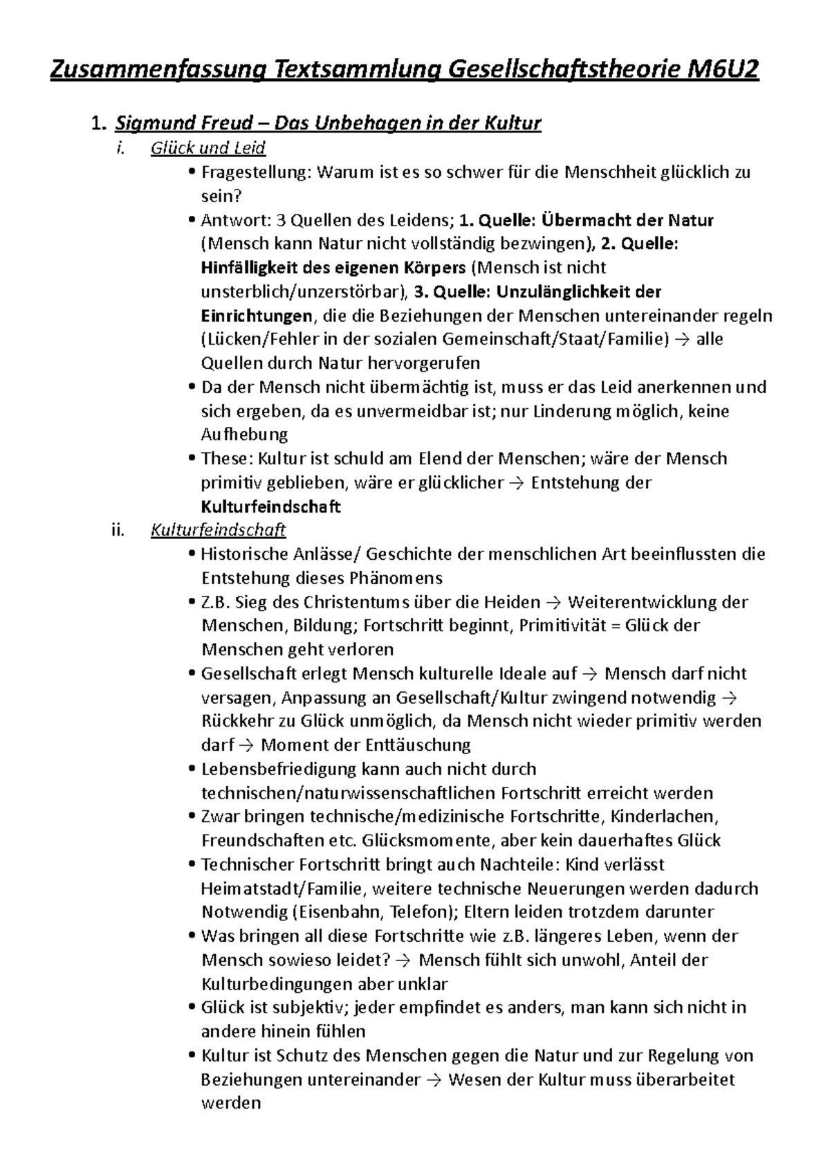 Zusammenfassung Textsammlung Gesellschaftstheorie M6U2 Sigmund Freud