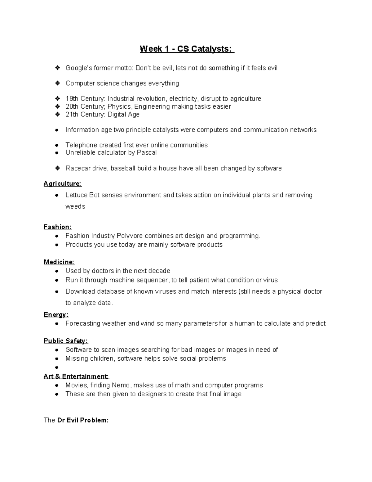 CPS 412 - Week 1 Notes - Introduction to computer science - Week 1 - CS ...