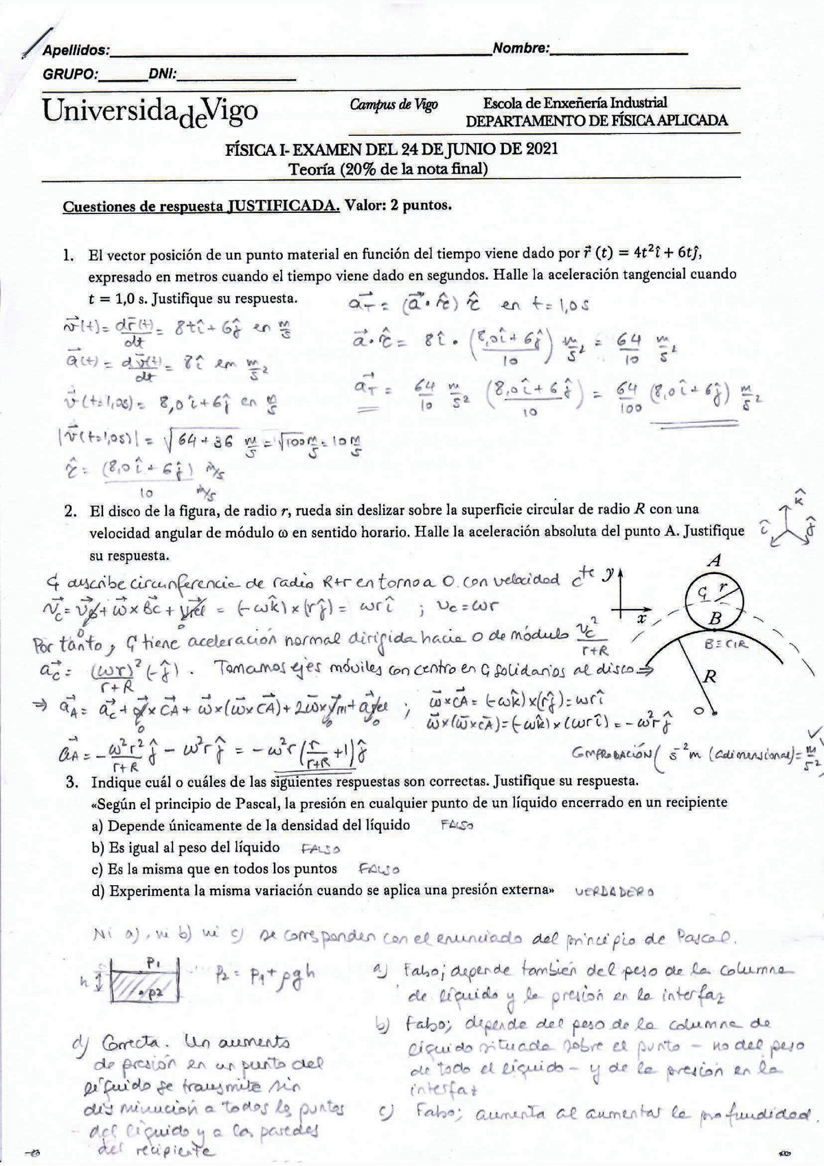 Examen Fisica1 2020-21 Junio Solución - Física I - UVIGO - Studocu