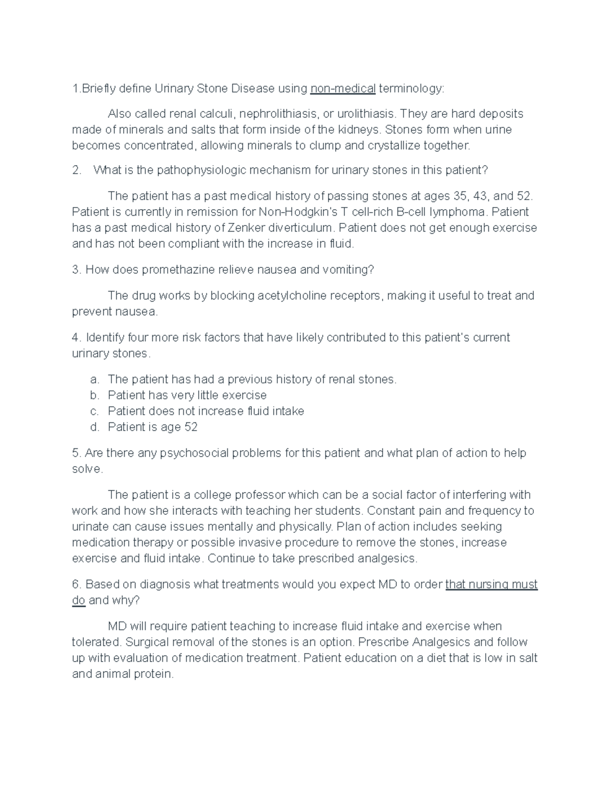 Case study for kidney stones and timeline-finished - 1 define Urinary ...