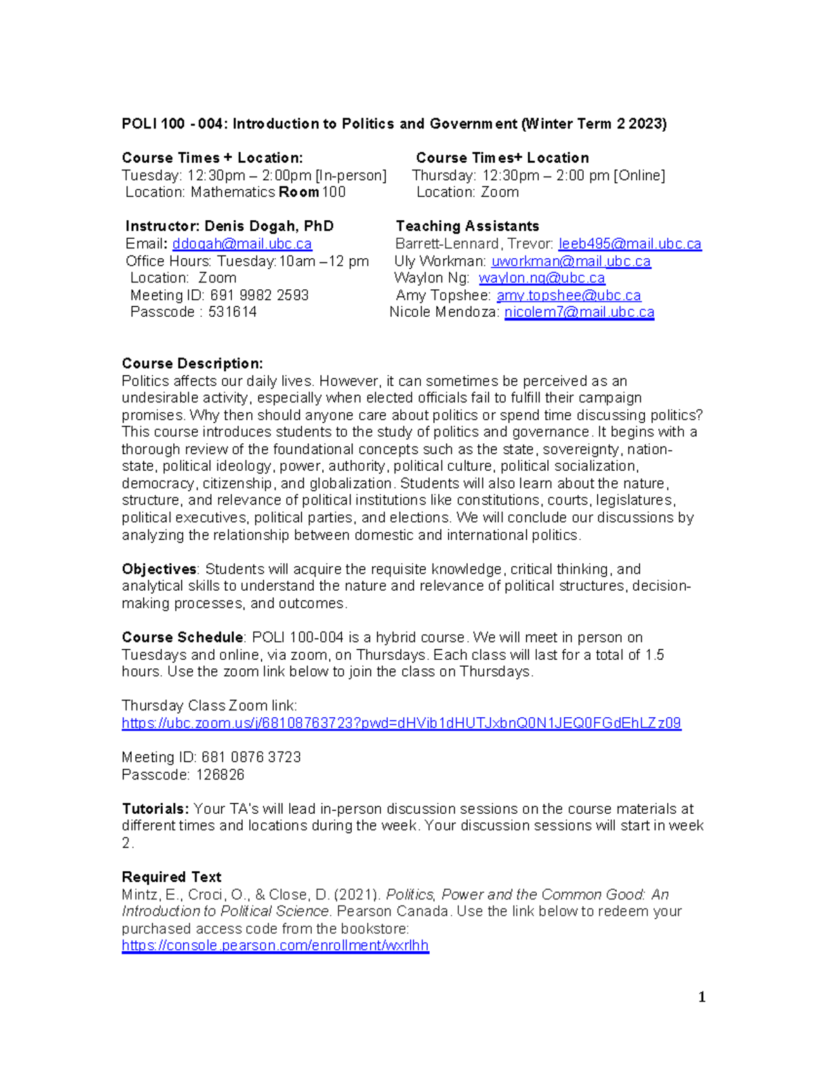 Poli 100 Winter Term 2 2023 6 Poli 100 004 Introduction To