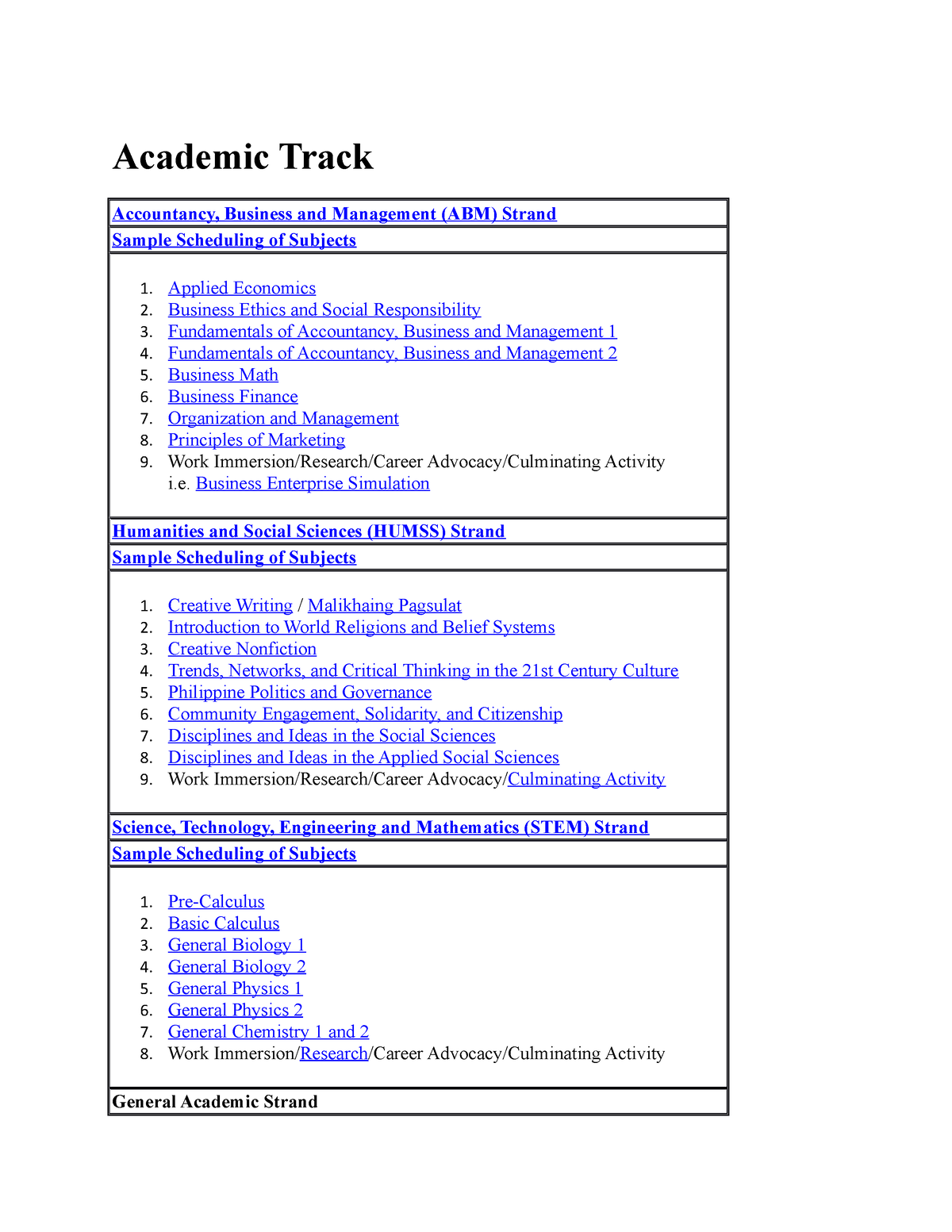 research about academic track